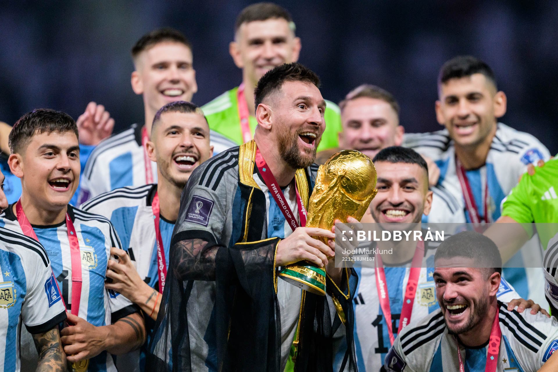 Lionel Messi of Argentina celebrates with the FIFA World