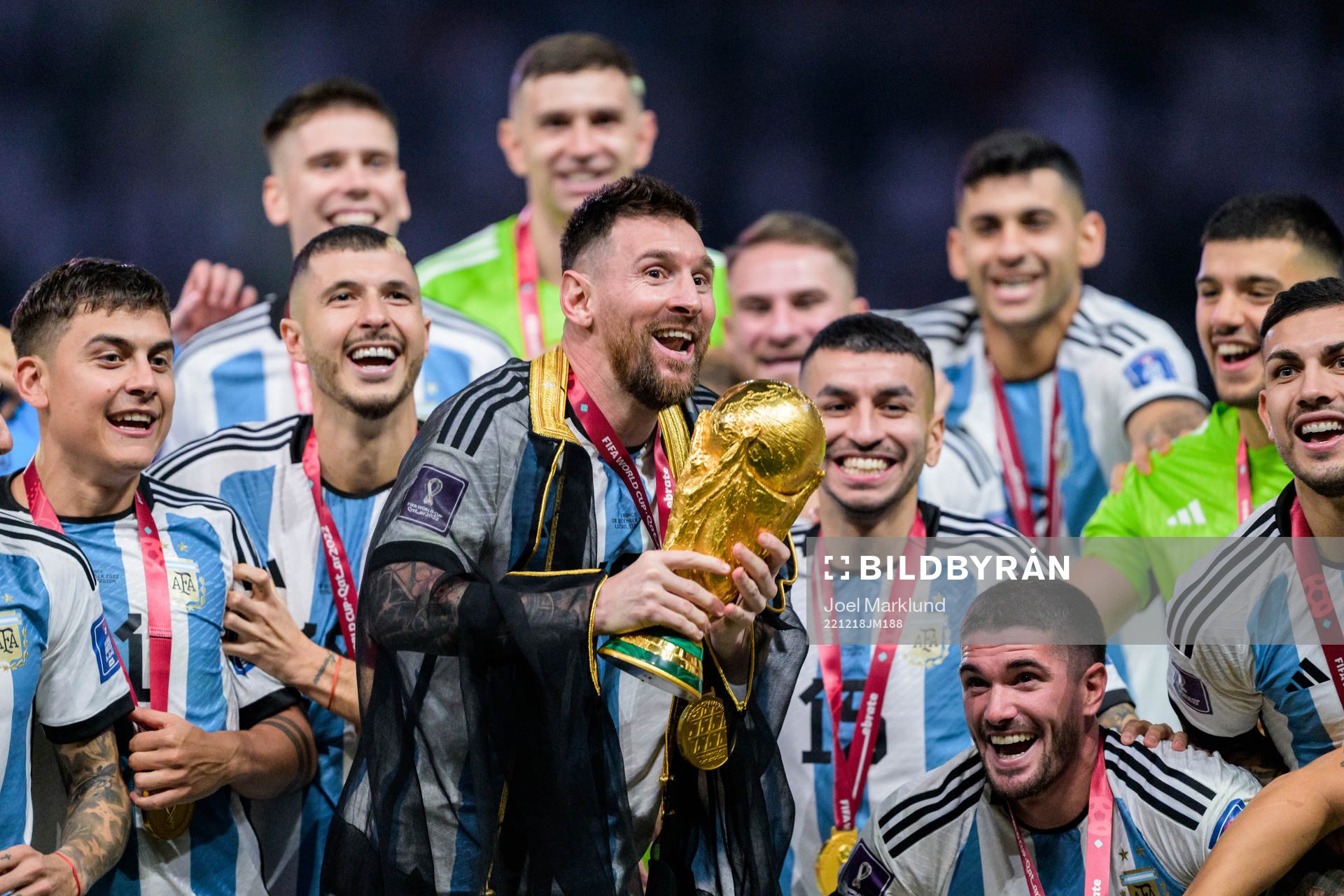 Lionel Messi of Argentina celebrates with the FIFA World