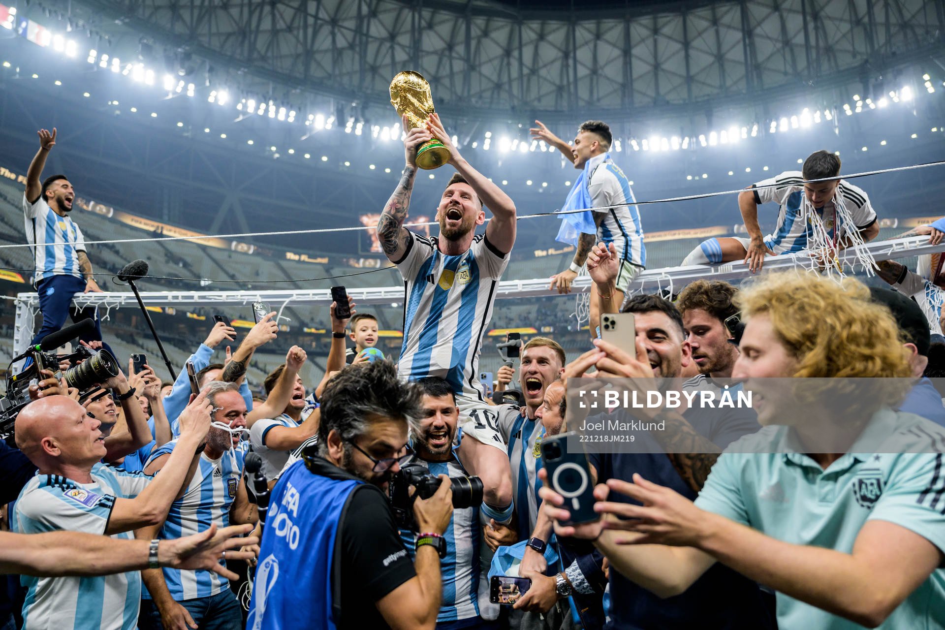 Lionel Messi of Argentina celebrates with the FIFA World