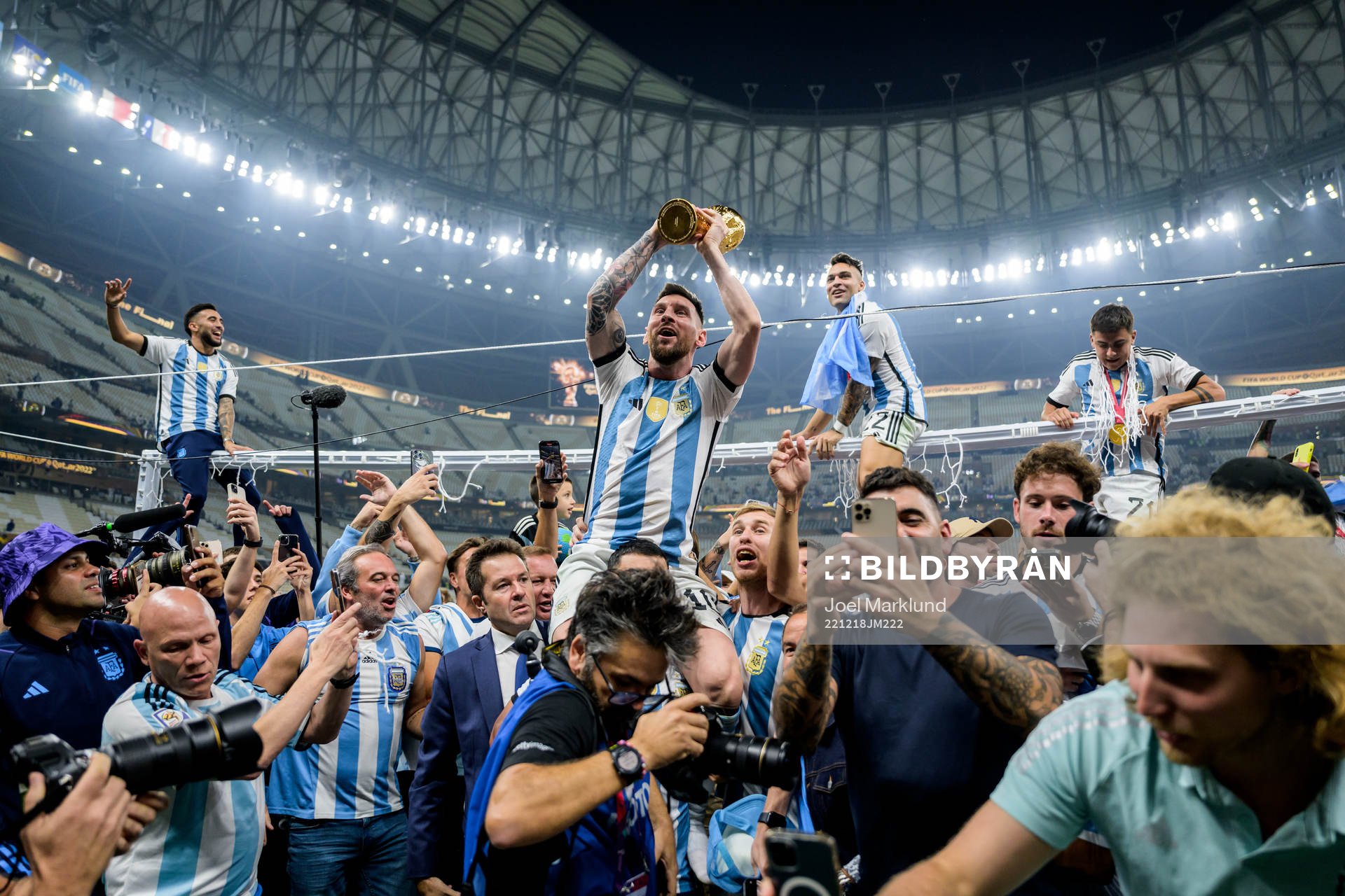 Lionel Messi of Argentina celebrates with the FIFA World