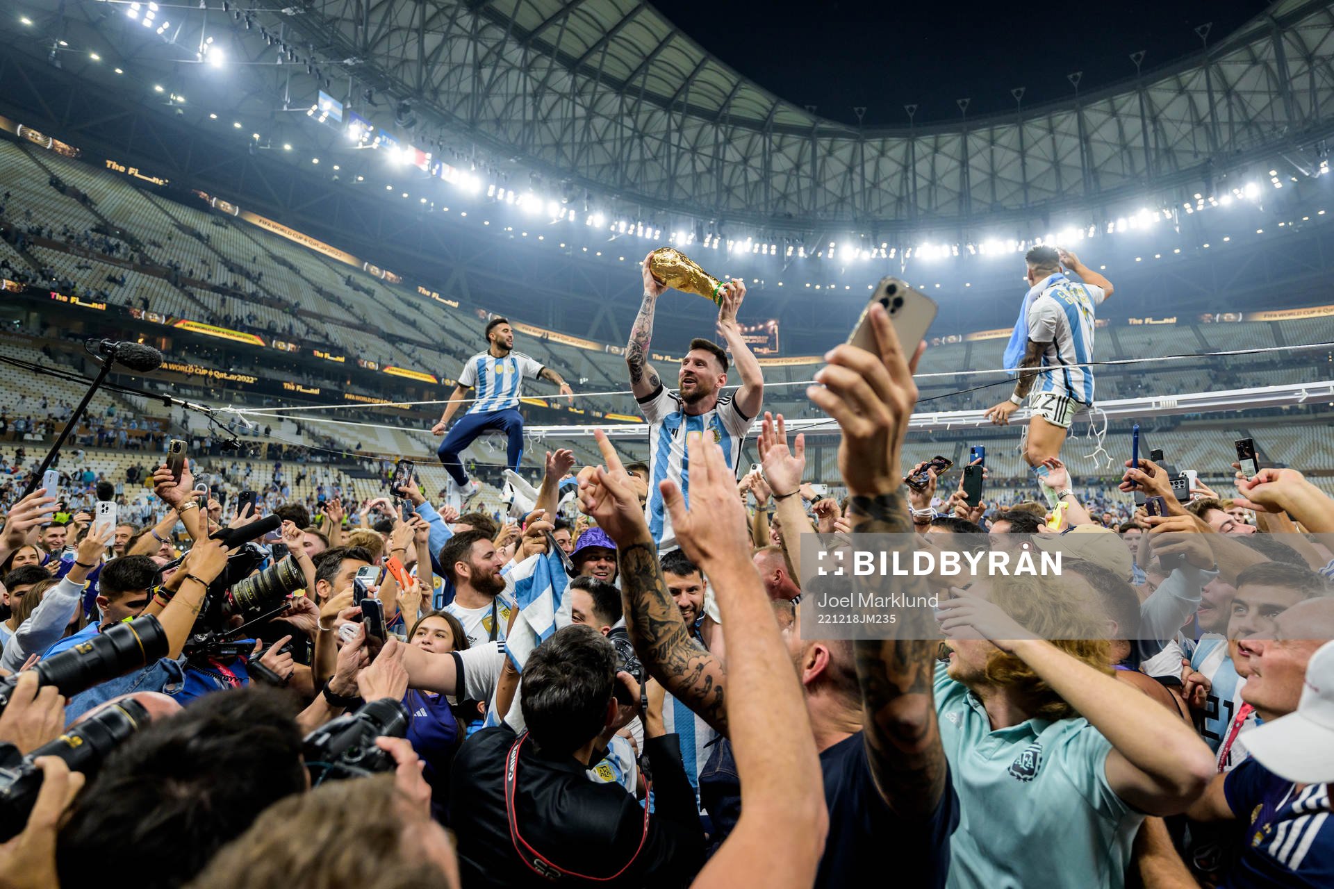 Lionel Messi of Argentina celebrates with the FIFA World