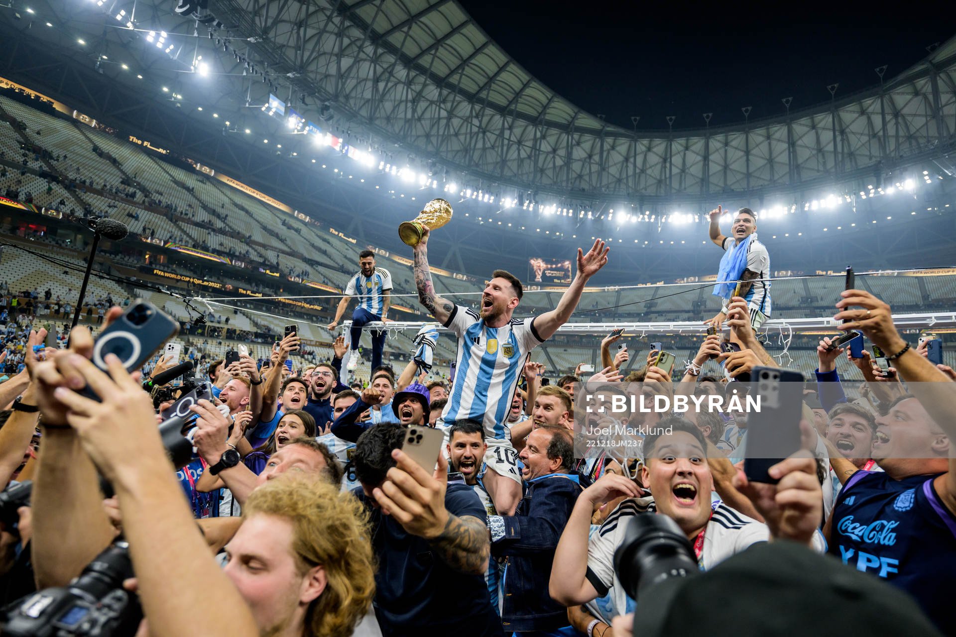 Lionel Messi of Argentina celebrates with the FIFA World