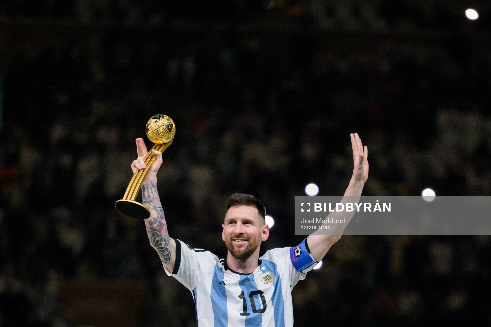 Lionel Messi of Argentina with his award