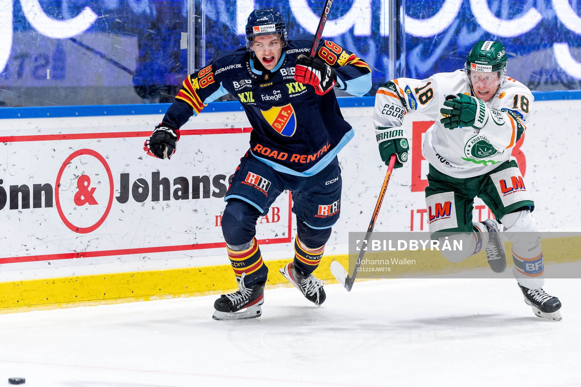 Djurgårdens Joel Thulin och Kristianstads Kevin Wennström