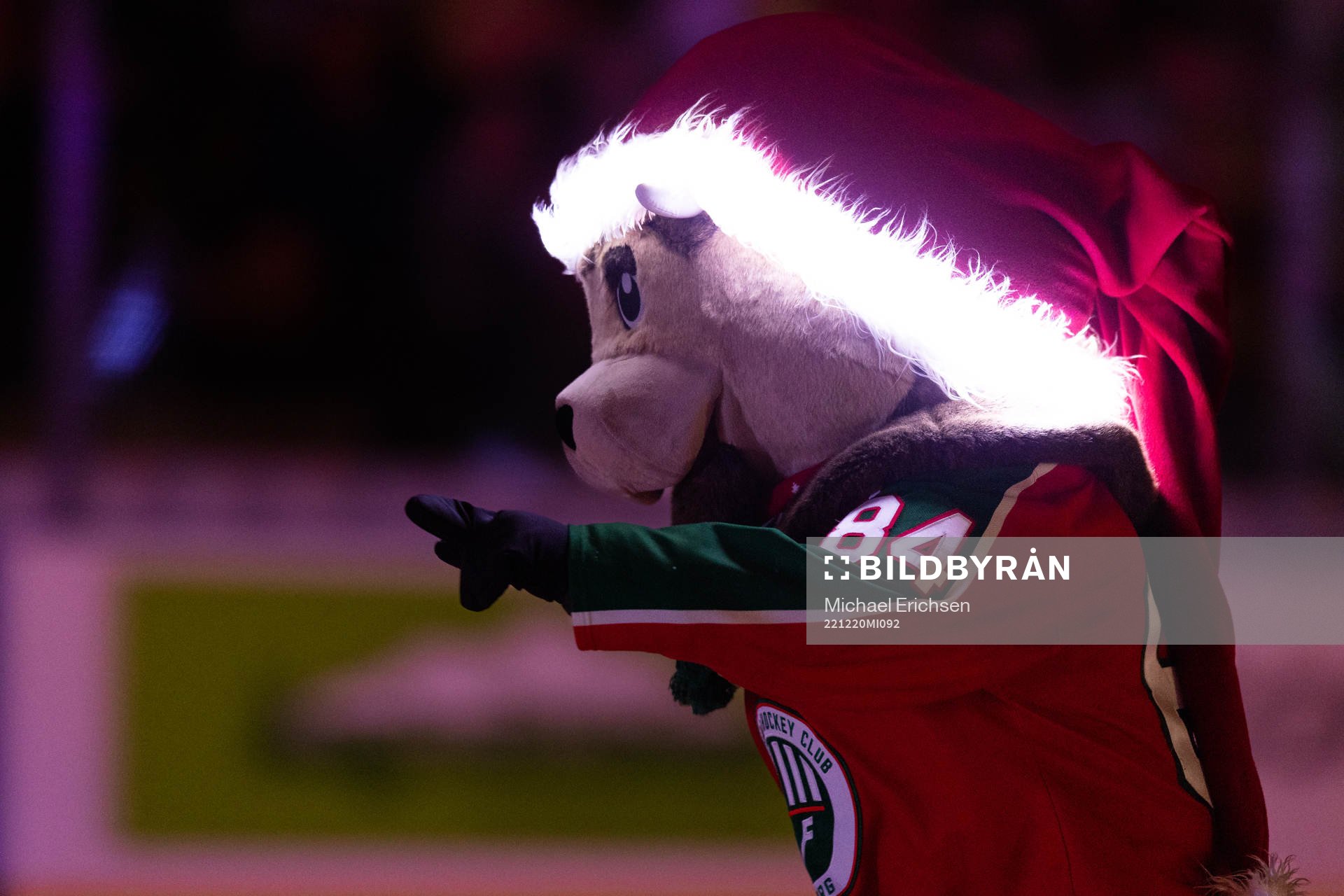 Frölundas maskot Frölle innan ishockeymatchen i SHL
