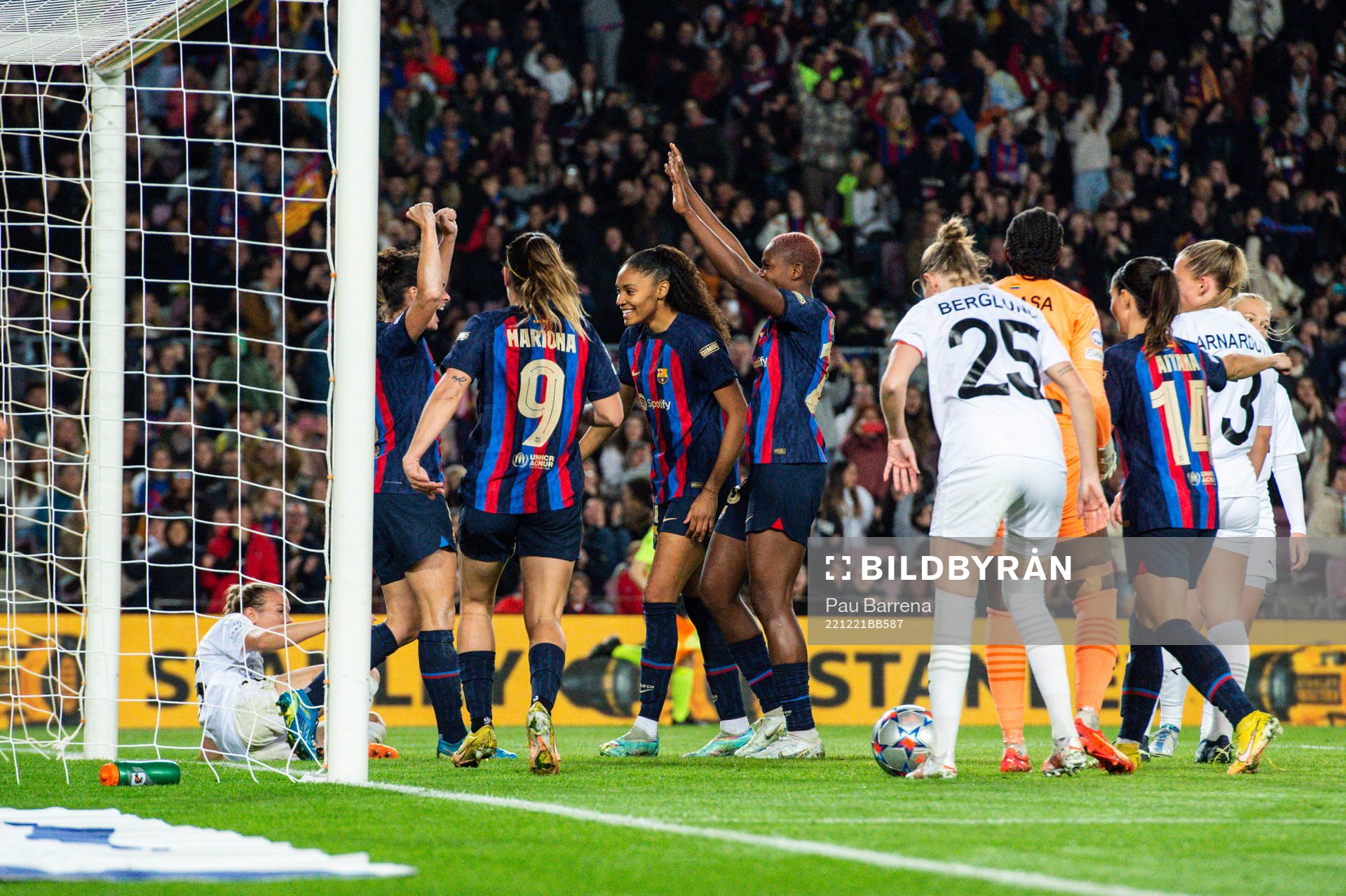 Marta Torrejon of Barcelona celebrates with teammates