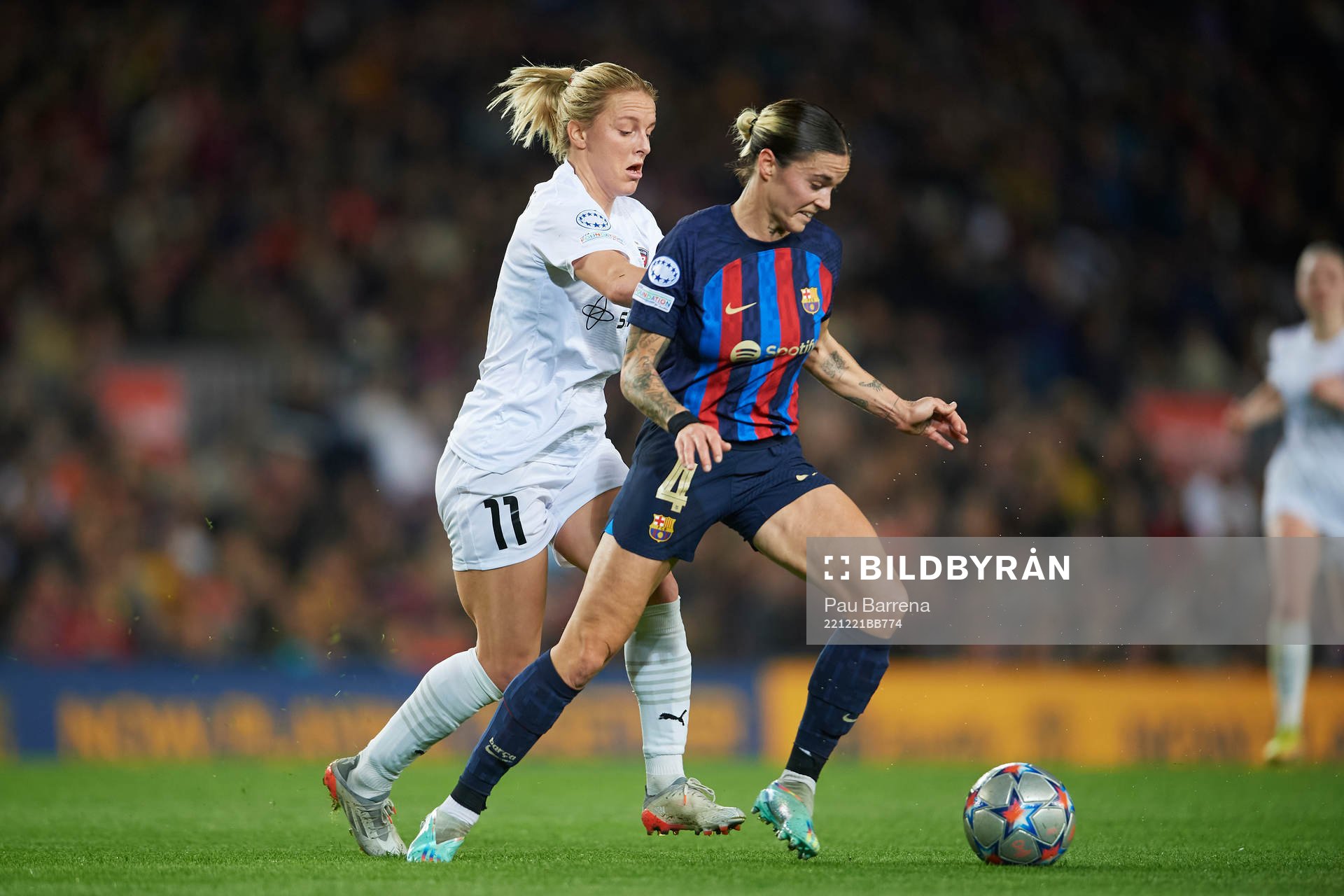 Mimmi Larsson of FC Rosengård and Mapi Leon of FC Barcelona