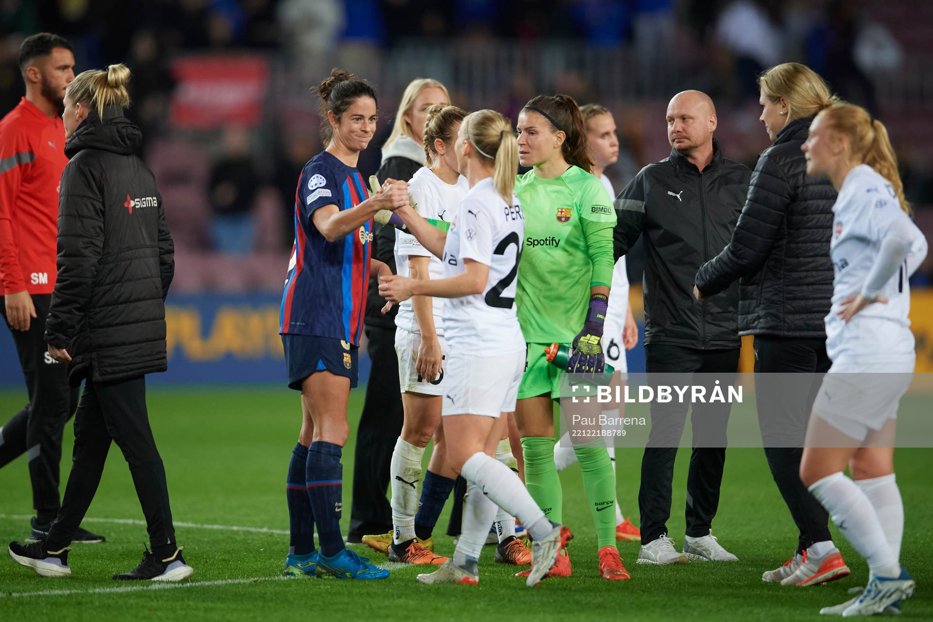 Marta Torrejon of FC Barcelona and Mia Persson of FC