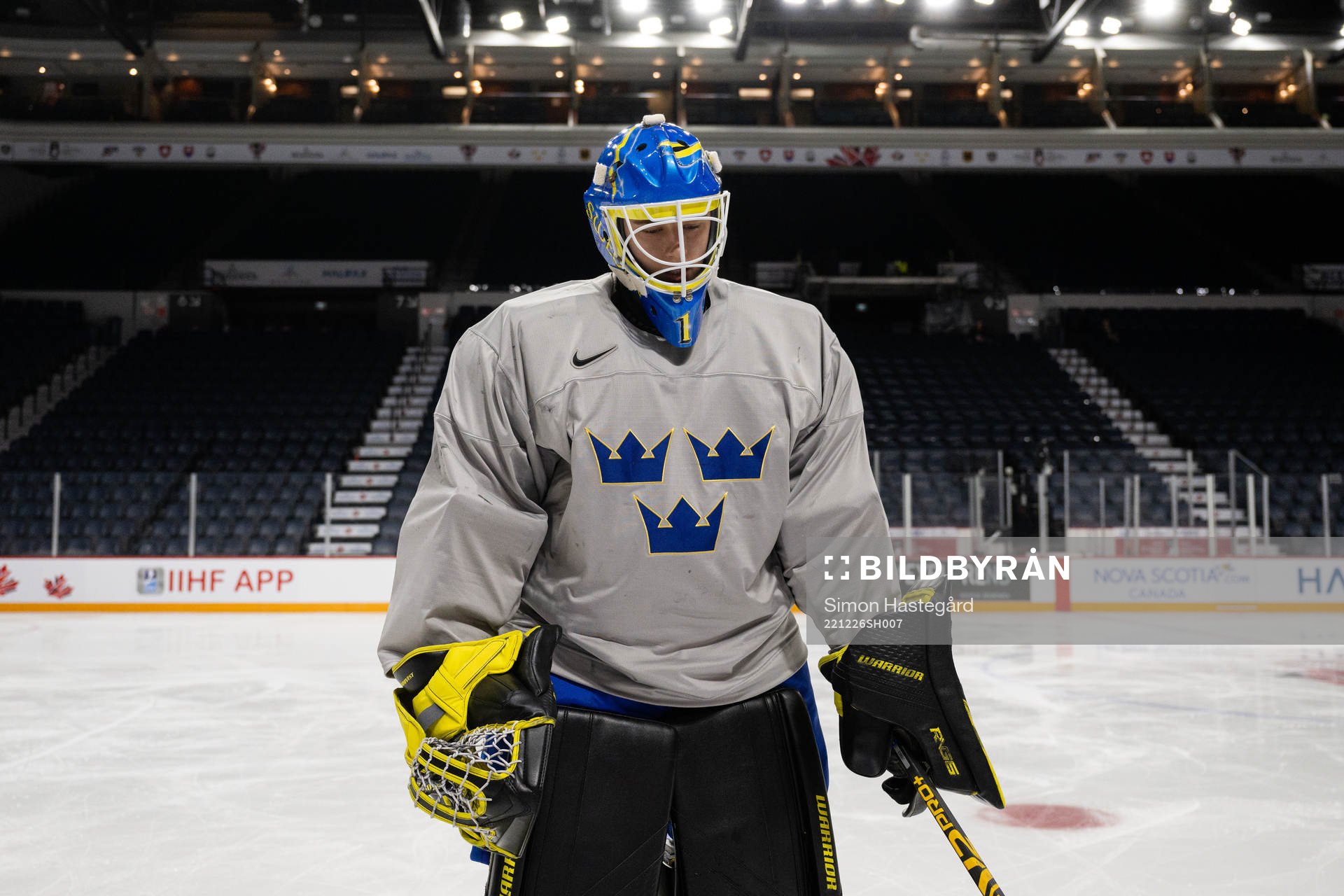 Goaltender Ian Blomquist of Sweden at a practice session