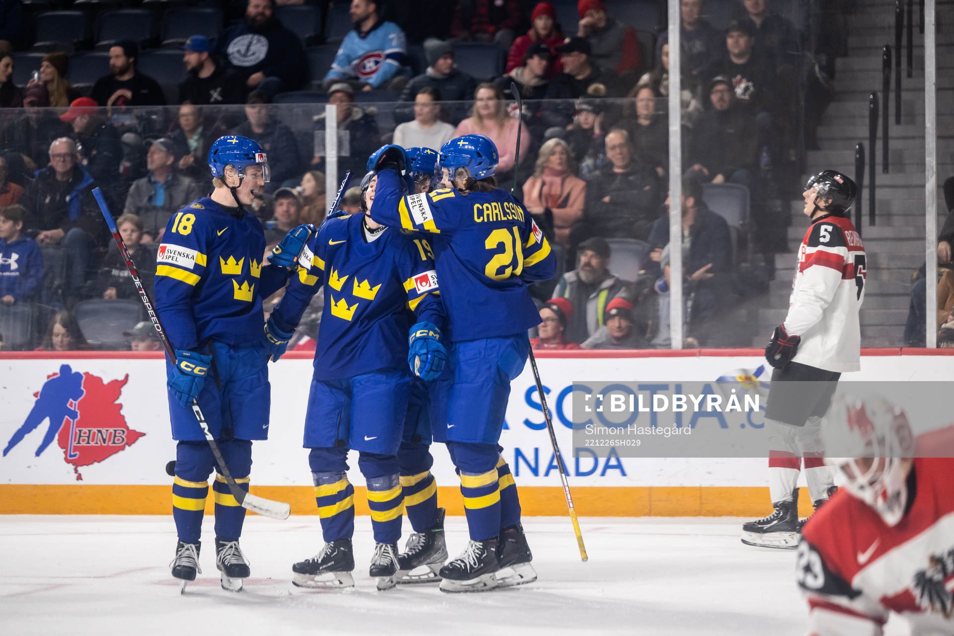 Isak Rosén of Sweden celebrate with Filip Bystedt and Leo