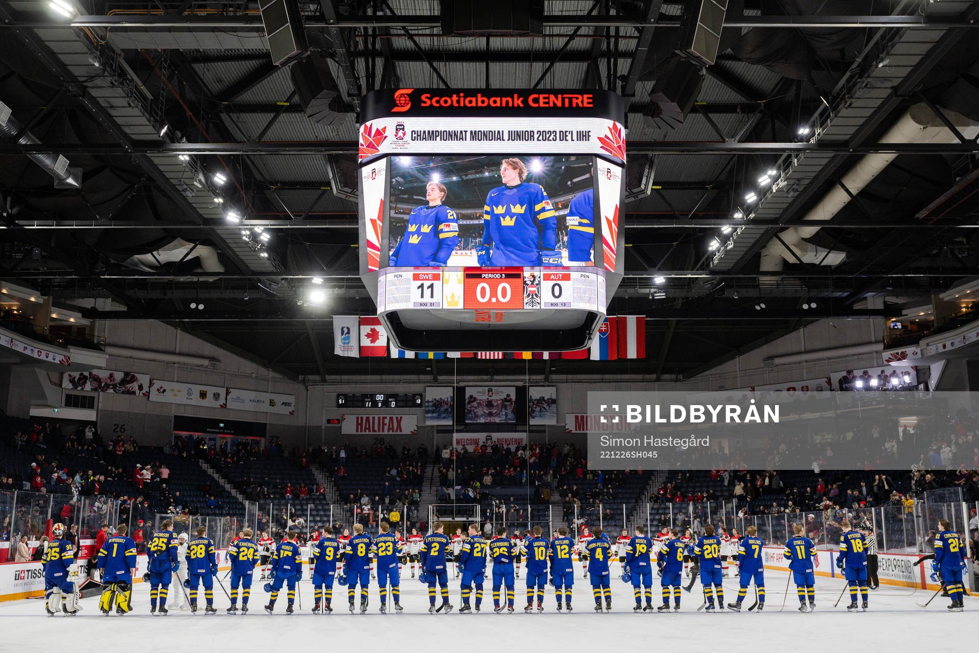 Players of Sweden celebrate the 11-0 win