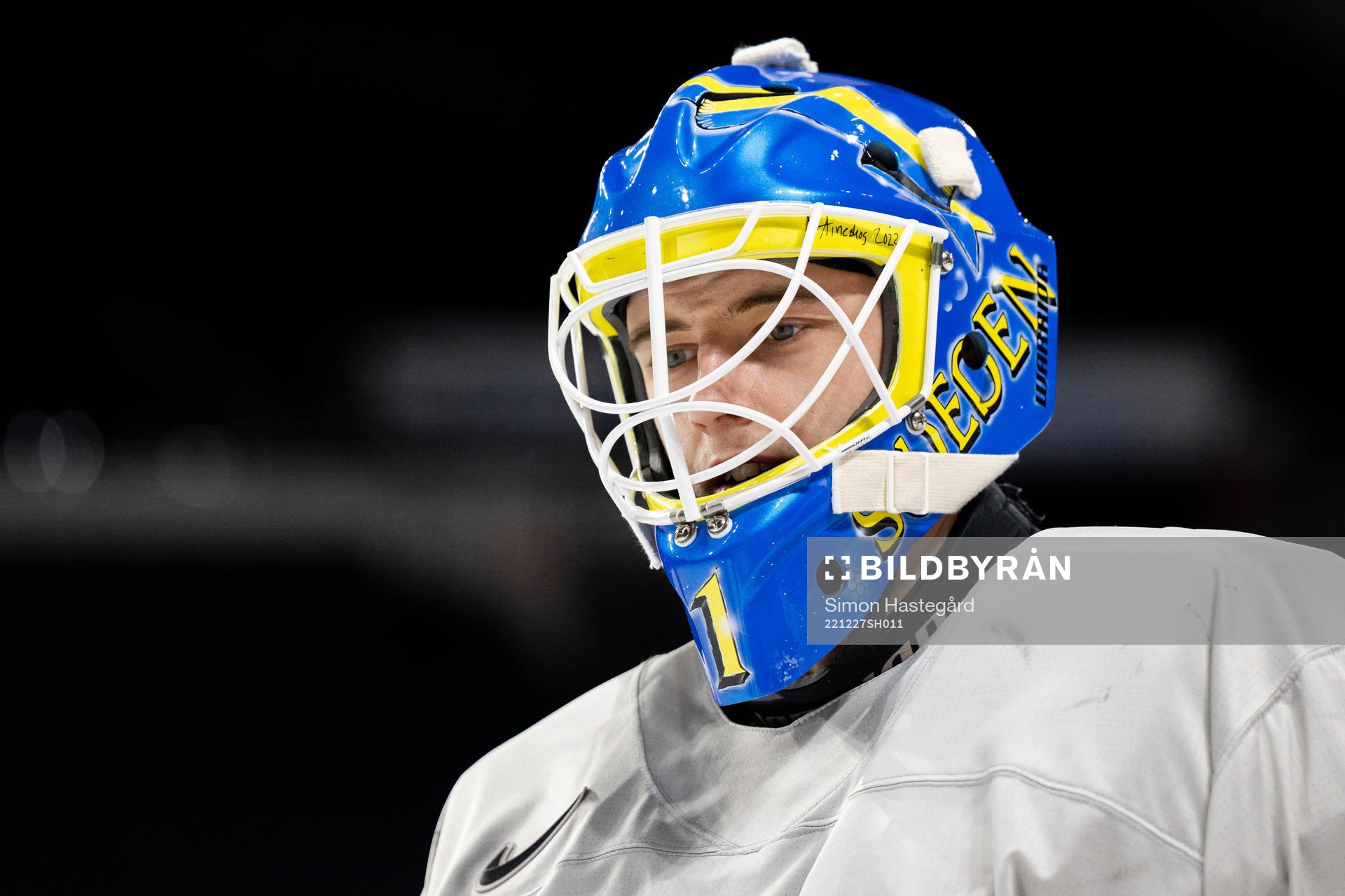 Goaltender Ian Blomquist of Sweden at a practice session