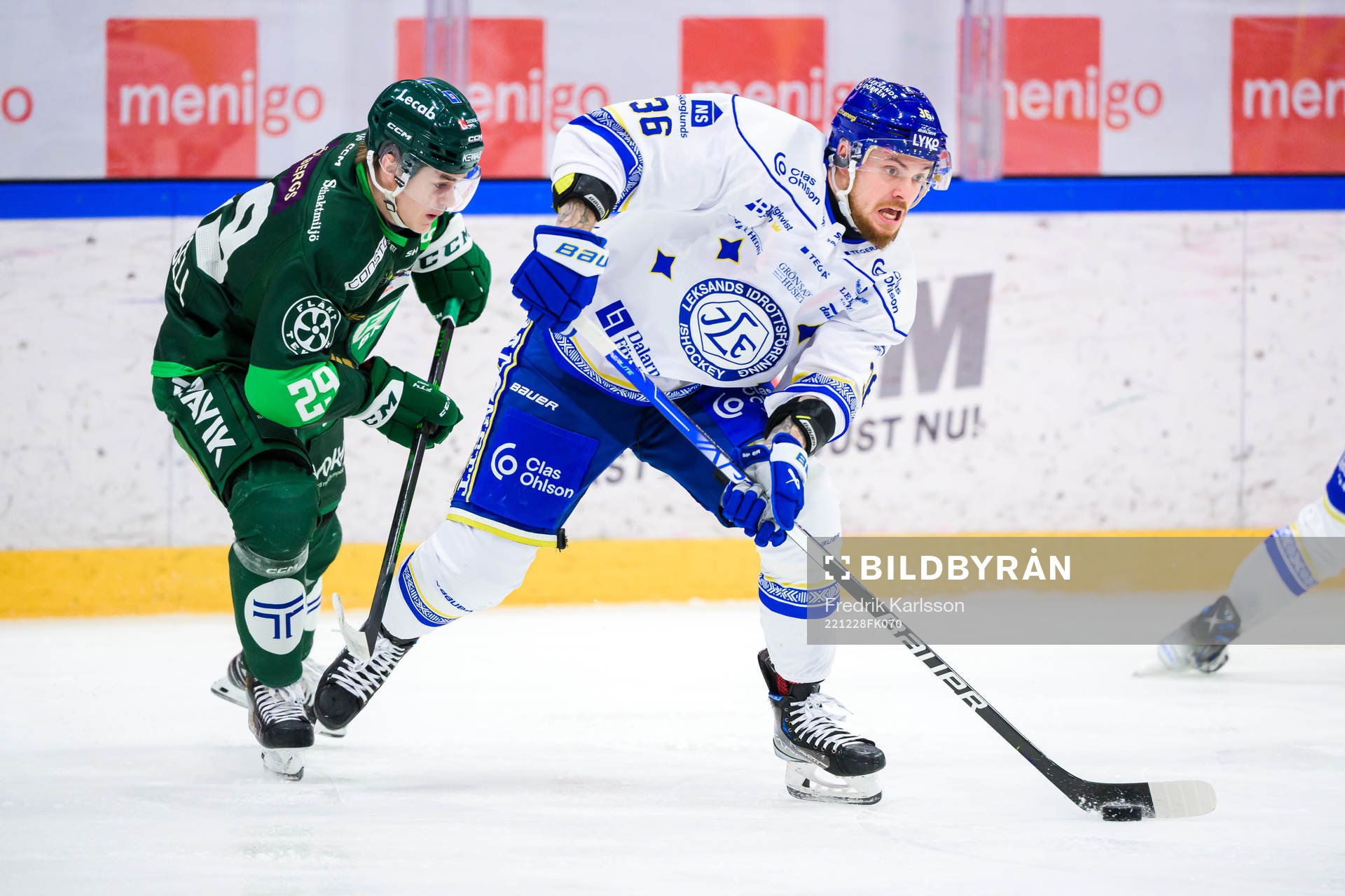 Färjestads Lucas Forsell och Leksands Lucas Elvenes