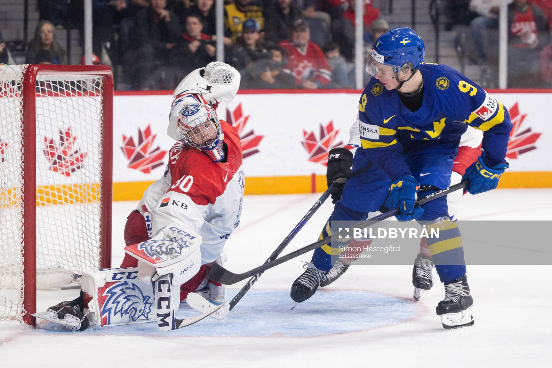 Ludvig Jansson of Sweden scores the 3-2 goal behind
