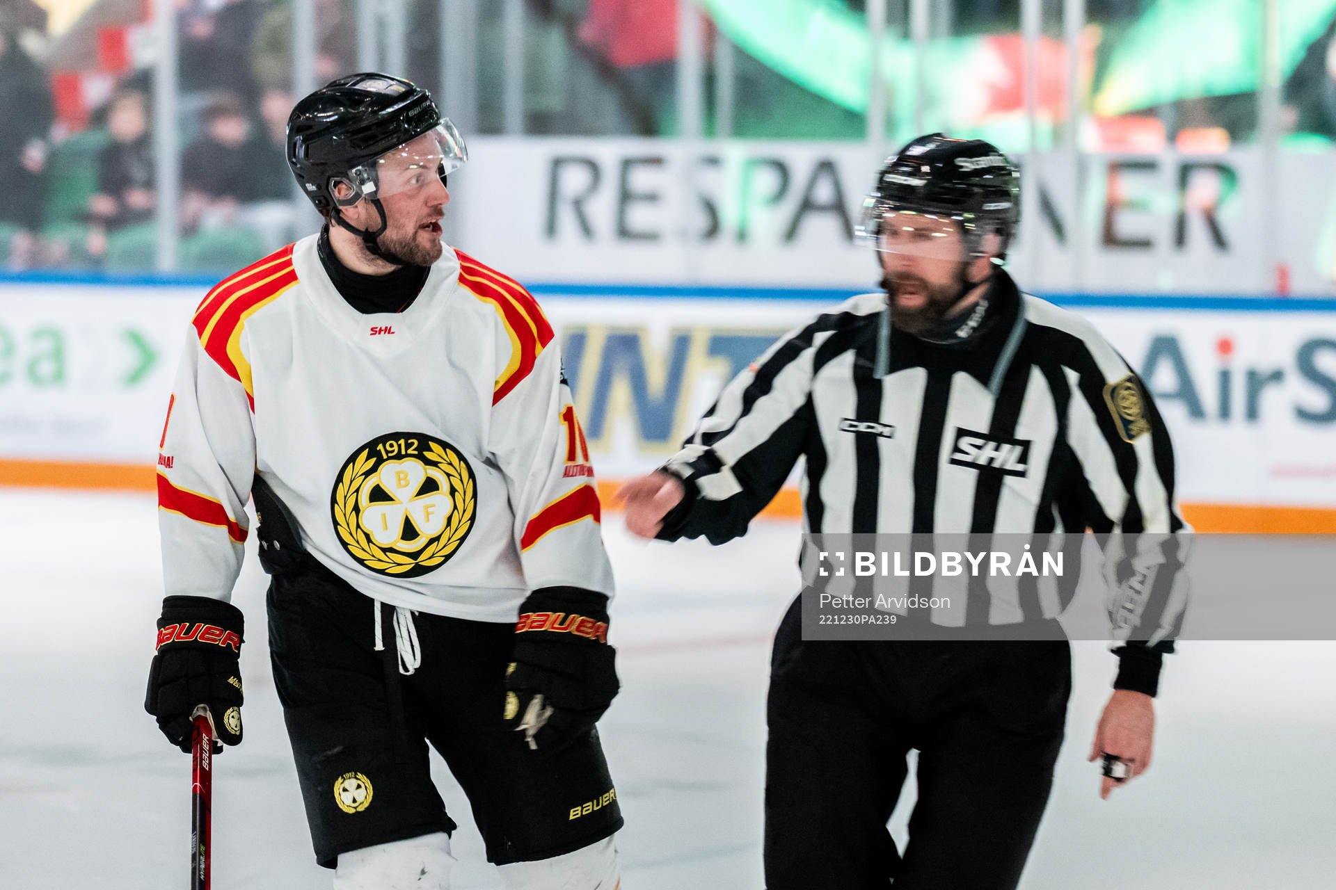 Brynäs Johan Larsson och domare Anders Jansson