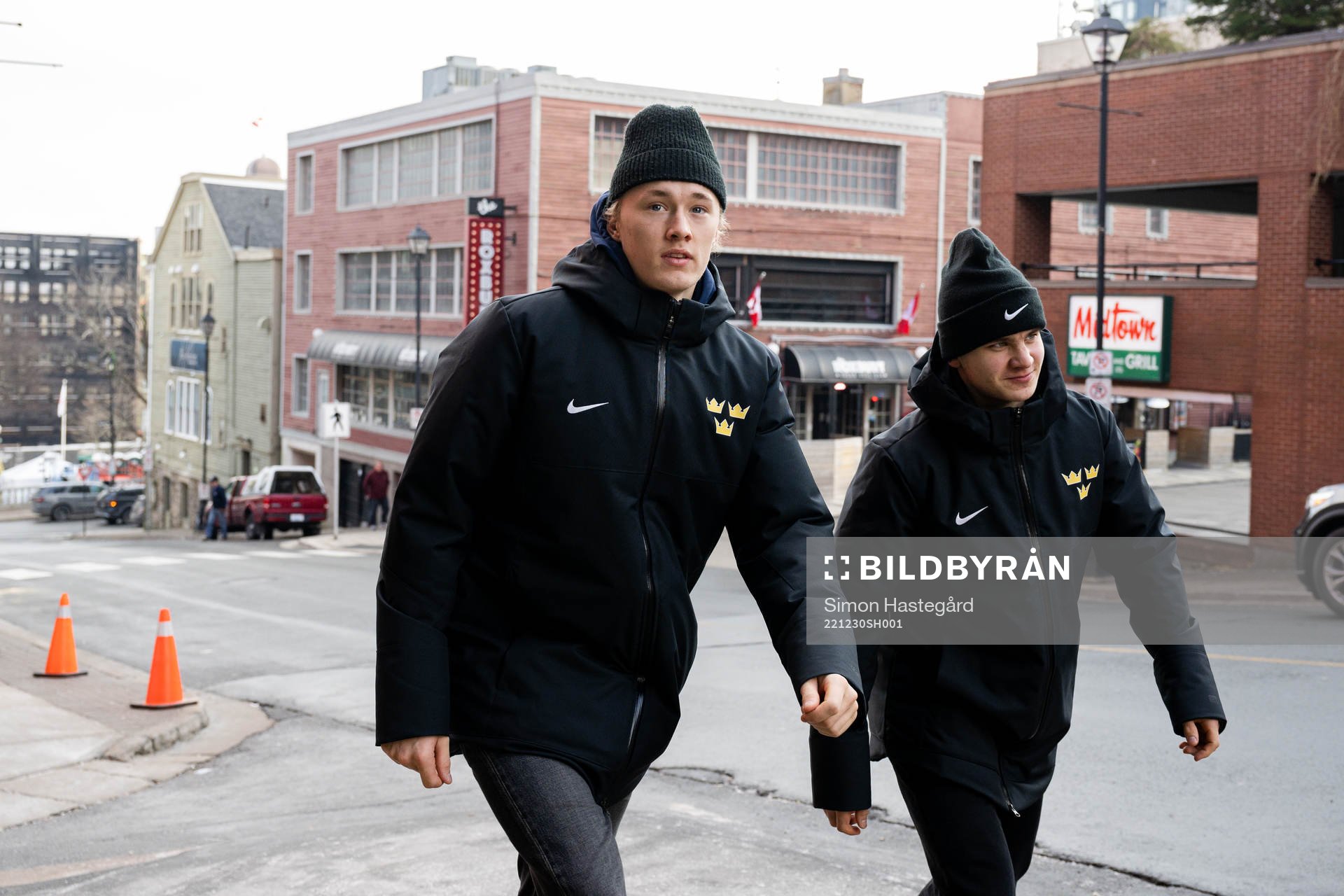 William Strömgren and Jakob Norén of Sweden walks to the