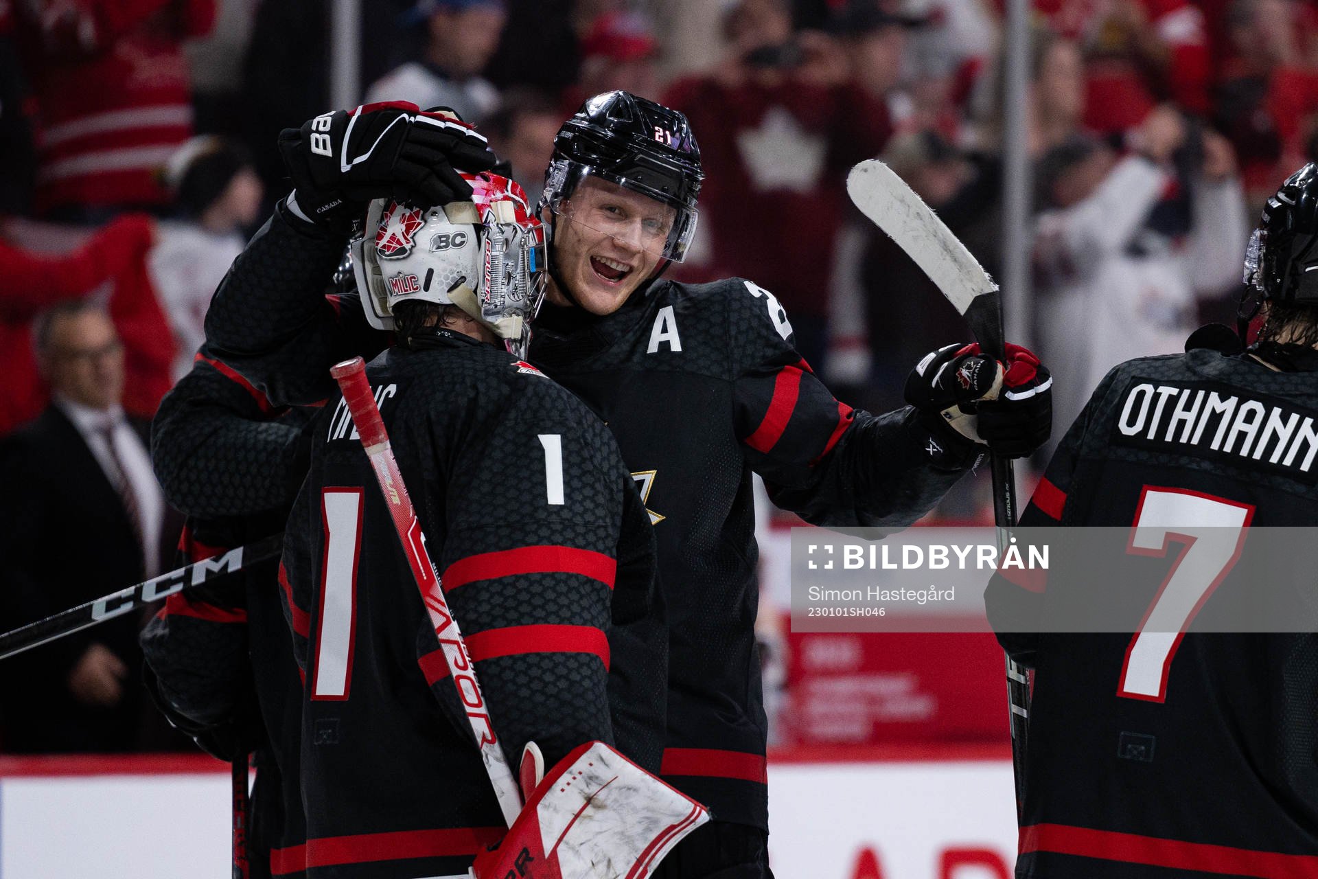 Goalkeeper Thomas Milic and Nathan Gaucher of Canada