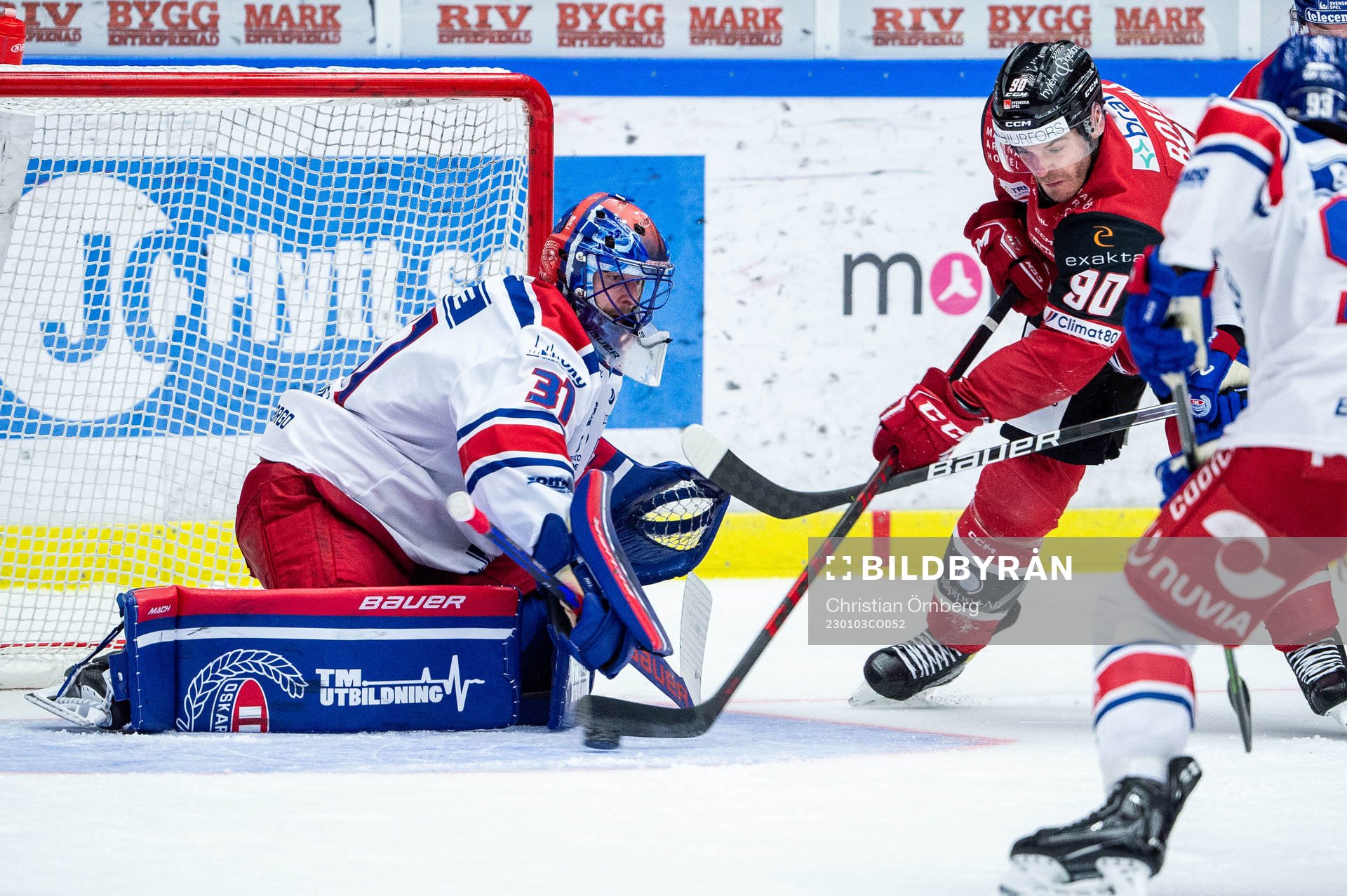 Oskarshamns målvakt Tim Juel och Malmö Redhawks Lance