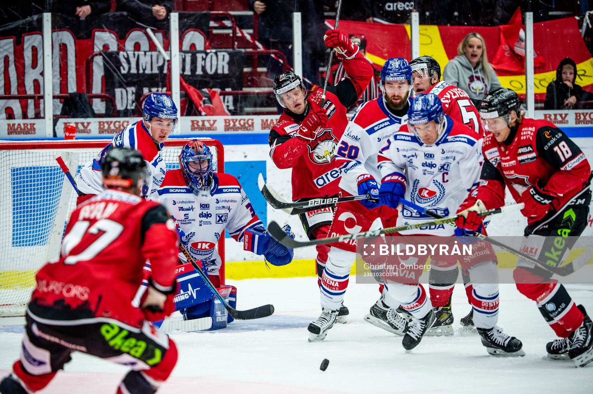 Malmö Redhawks Carl Söderberg, Emil Sylvegård och Marcus