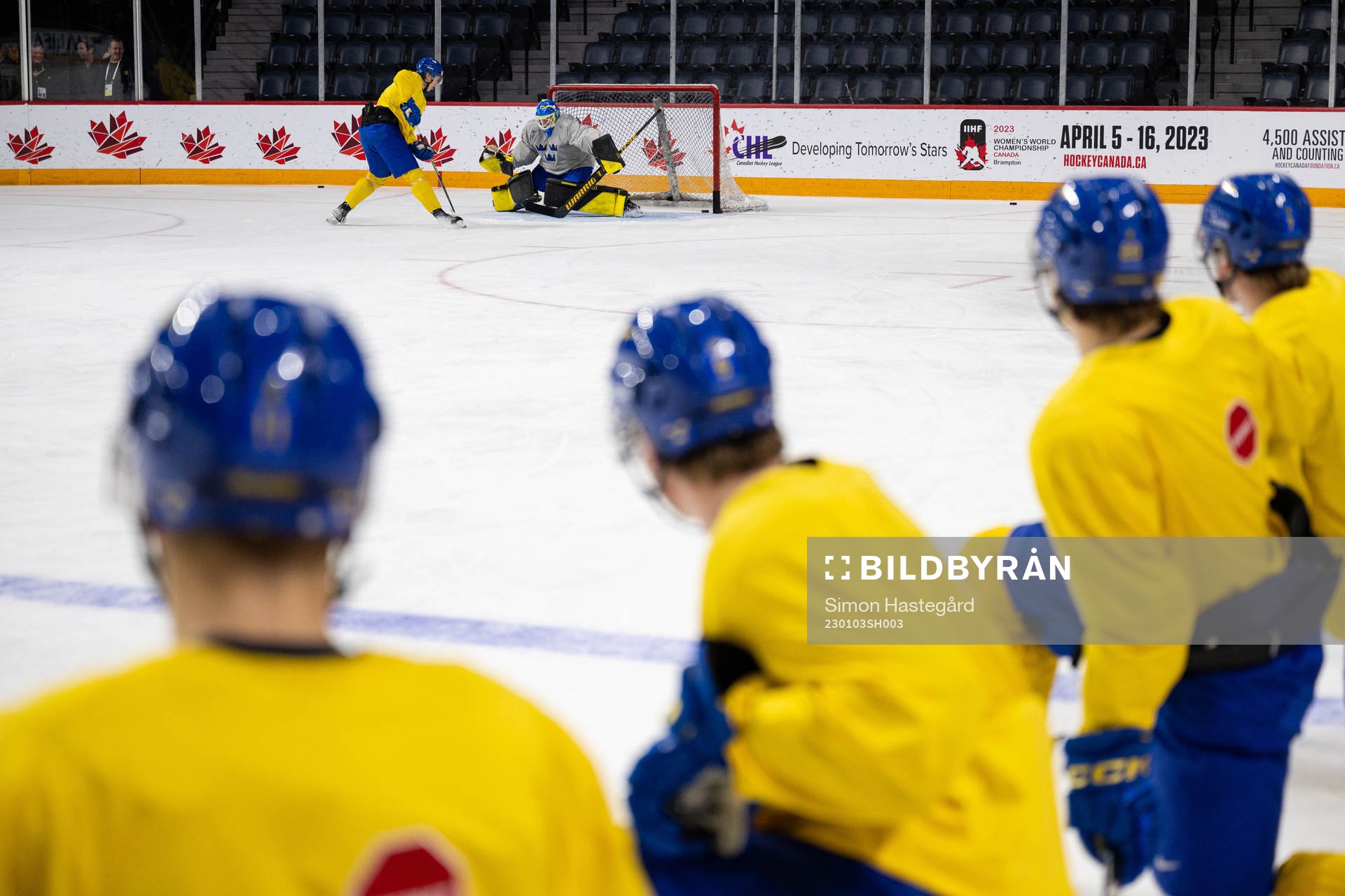 Goaltender Ian Blomquist of Sweden of Sweden