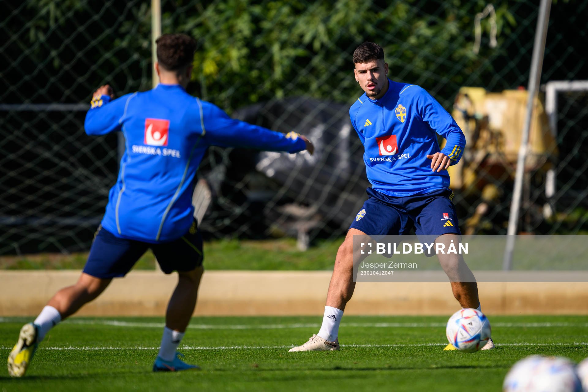 Edvin Kurtulus of the Swedish men's football national team at a training session during the national team on January 4, 2023 in Almacil.