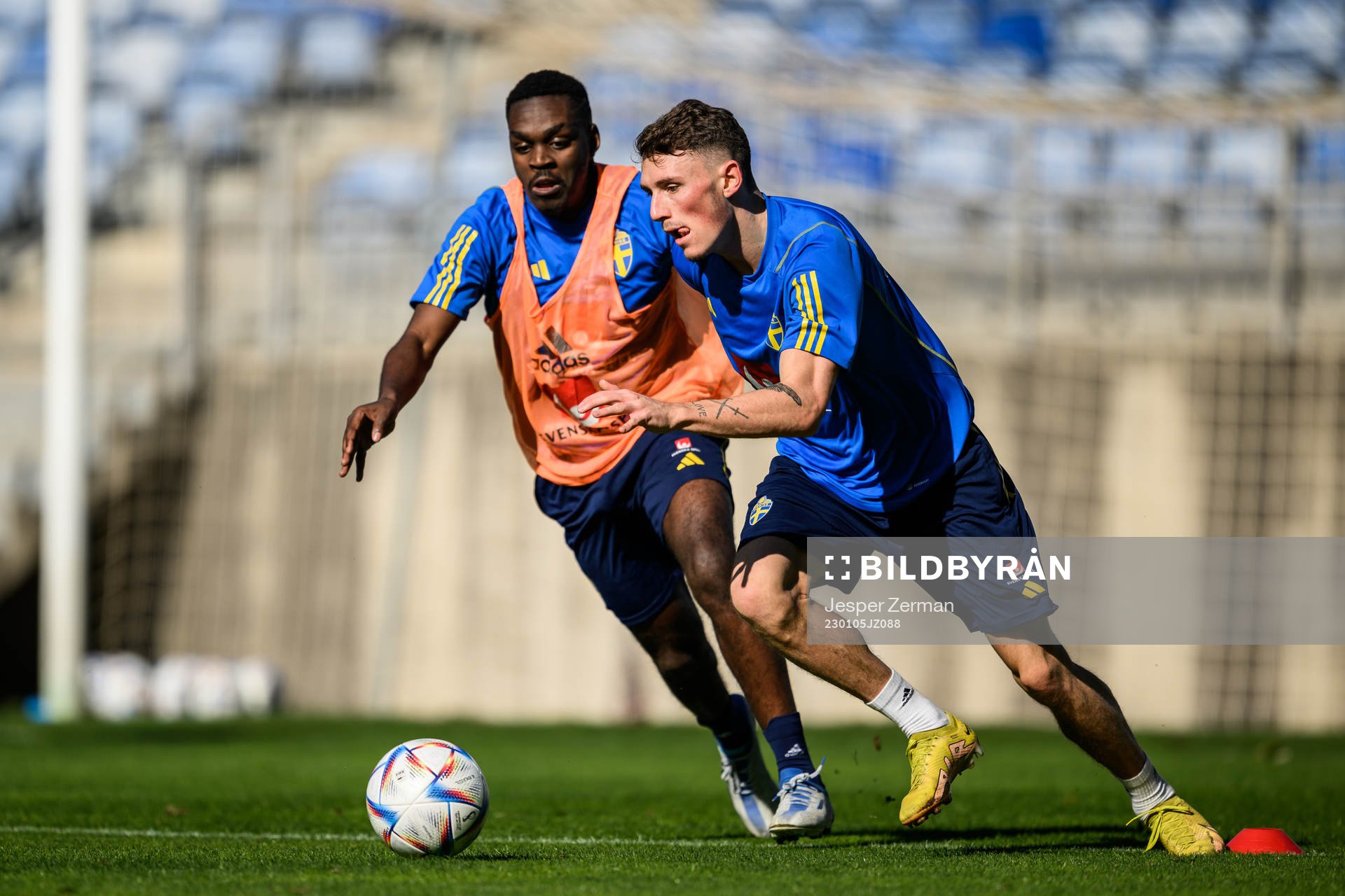 Joel Asoro and Noah Persson of the Swedish men's football