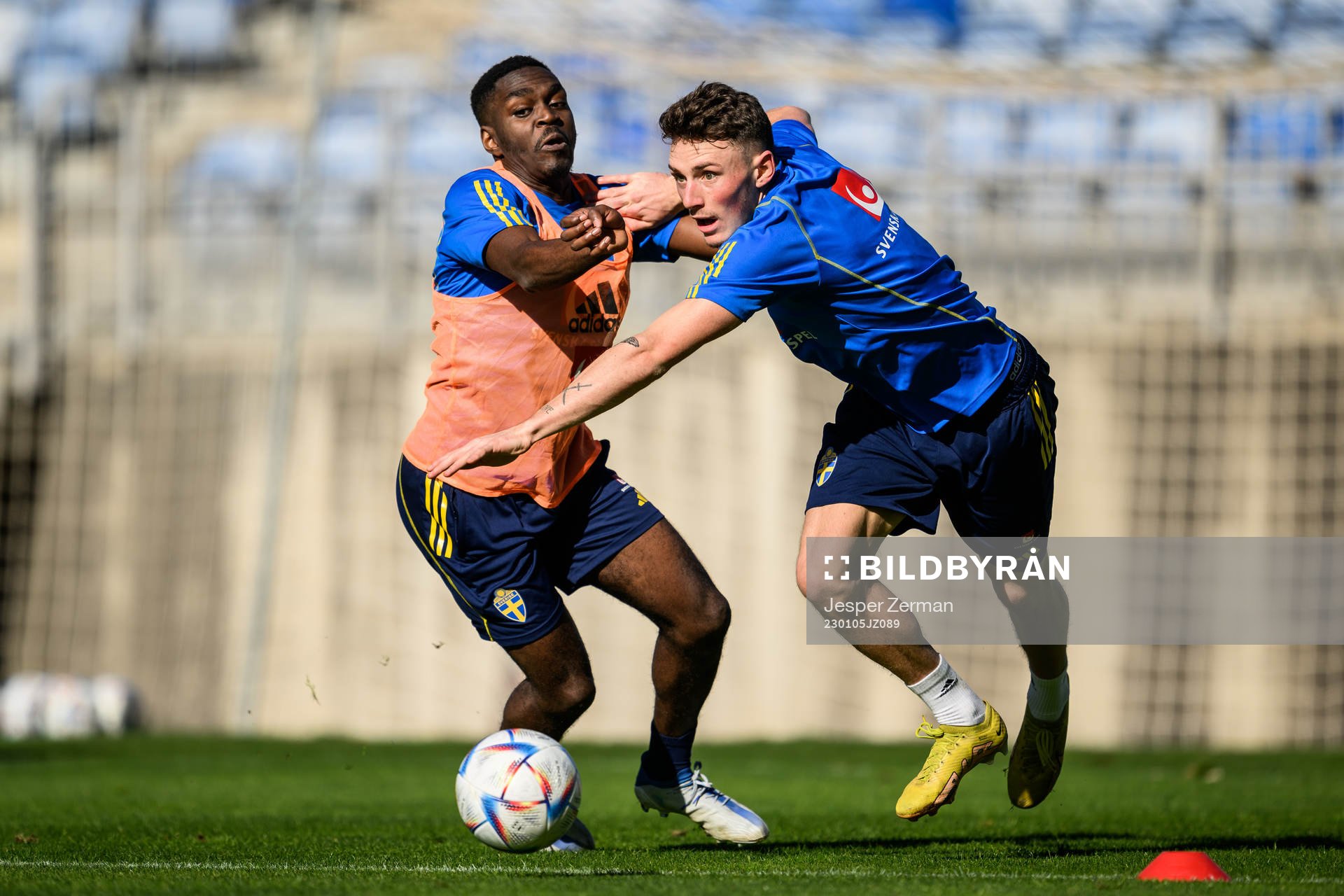 Joel Asoro and Noah Persson of the Swedish men's football
