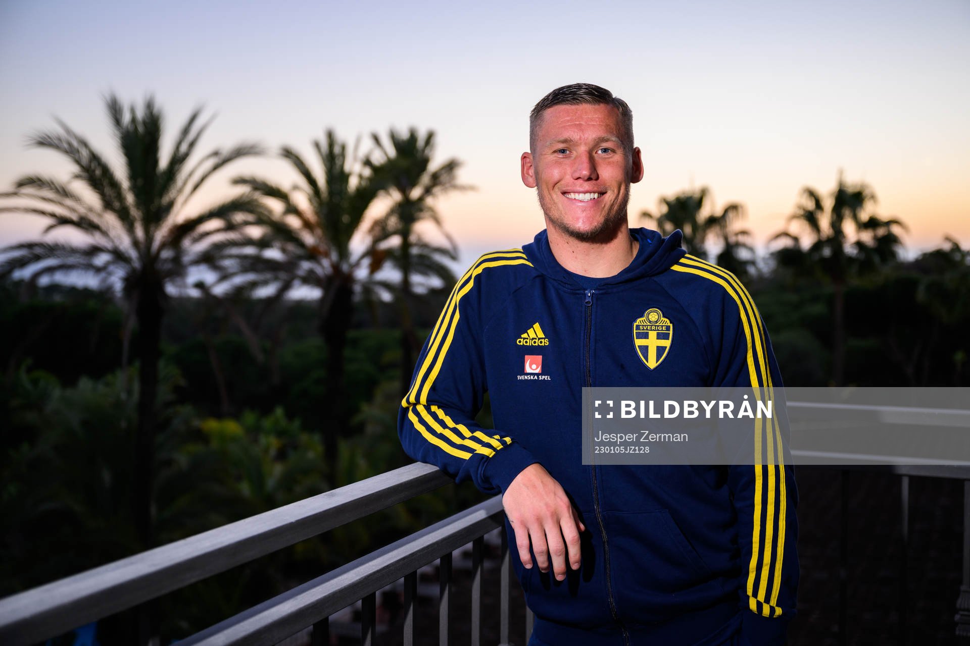 Victor Edvardsen of the Swedish men's football national team poses for a portrait at a press event on January 5, 2023 in Almancil. 