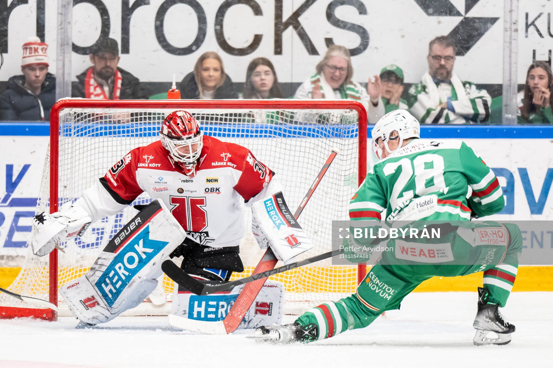 Rögles Anton Bengtsson oroar mot Örebros målvakt Jonas