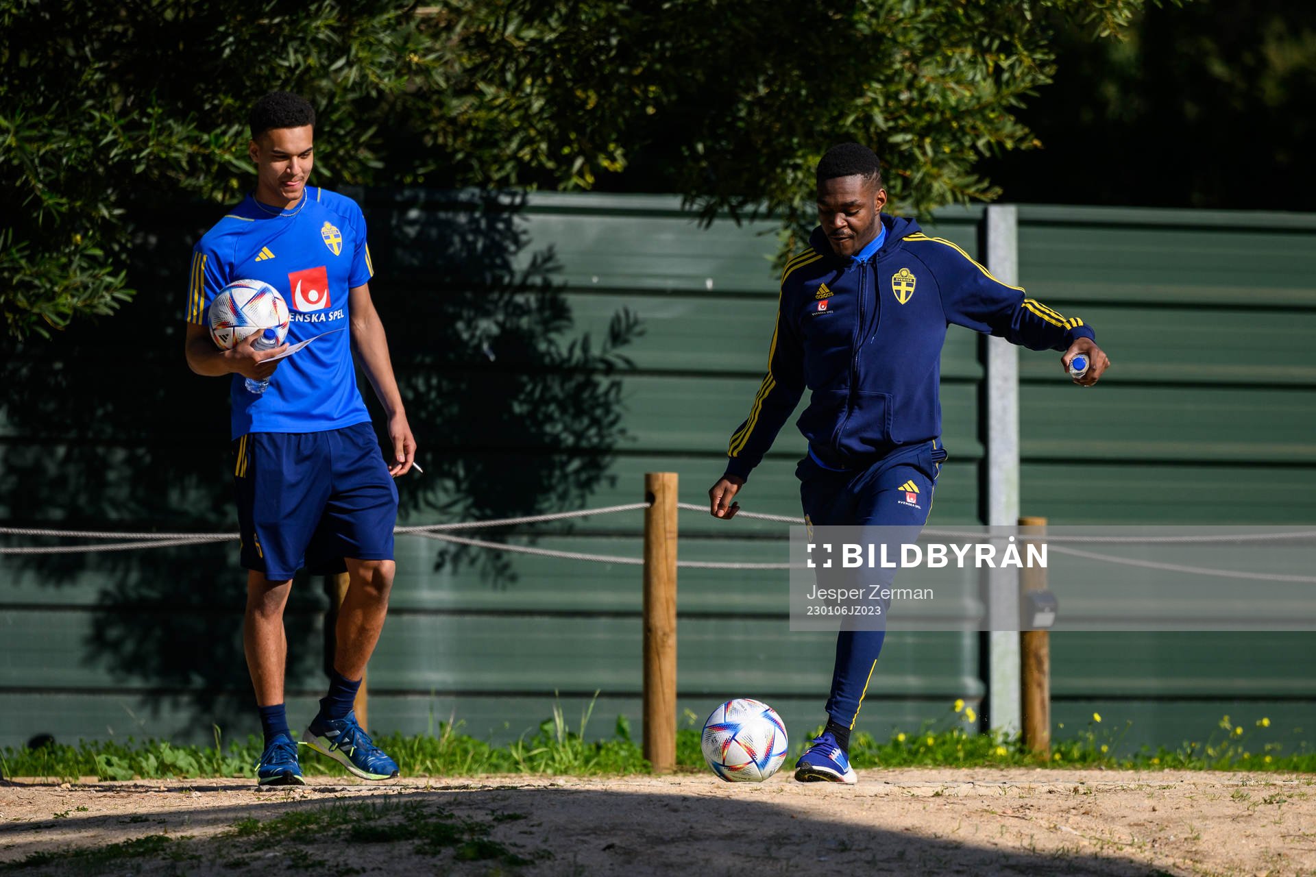 goalkeeper Oliver Dovin and Joel Asoro of the Swedish men's