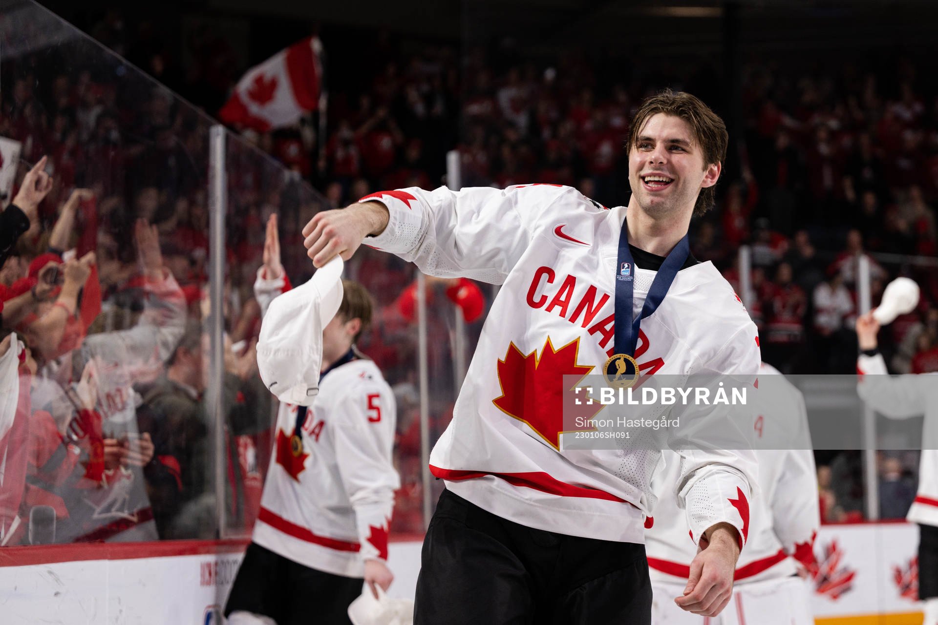 Adam Fantilli of Canada celebrates