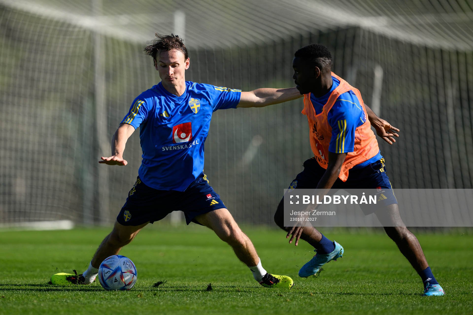 Hjalmar Ekdal and Joel Asoro of the Swedish men's football
