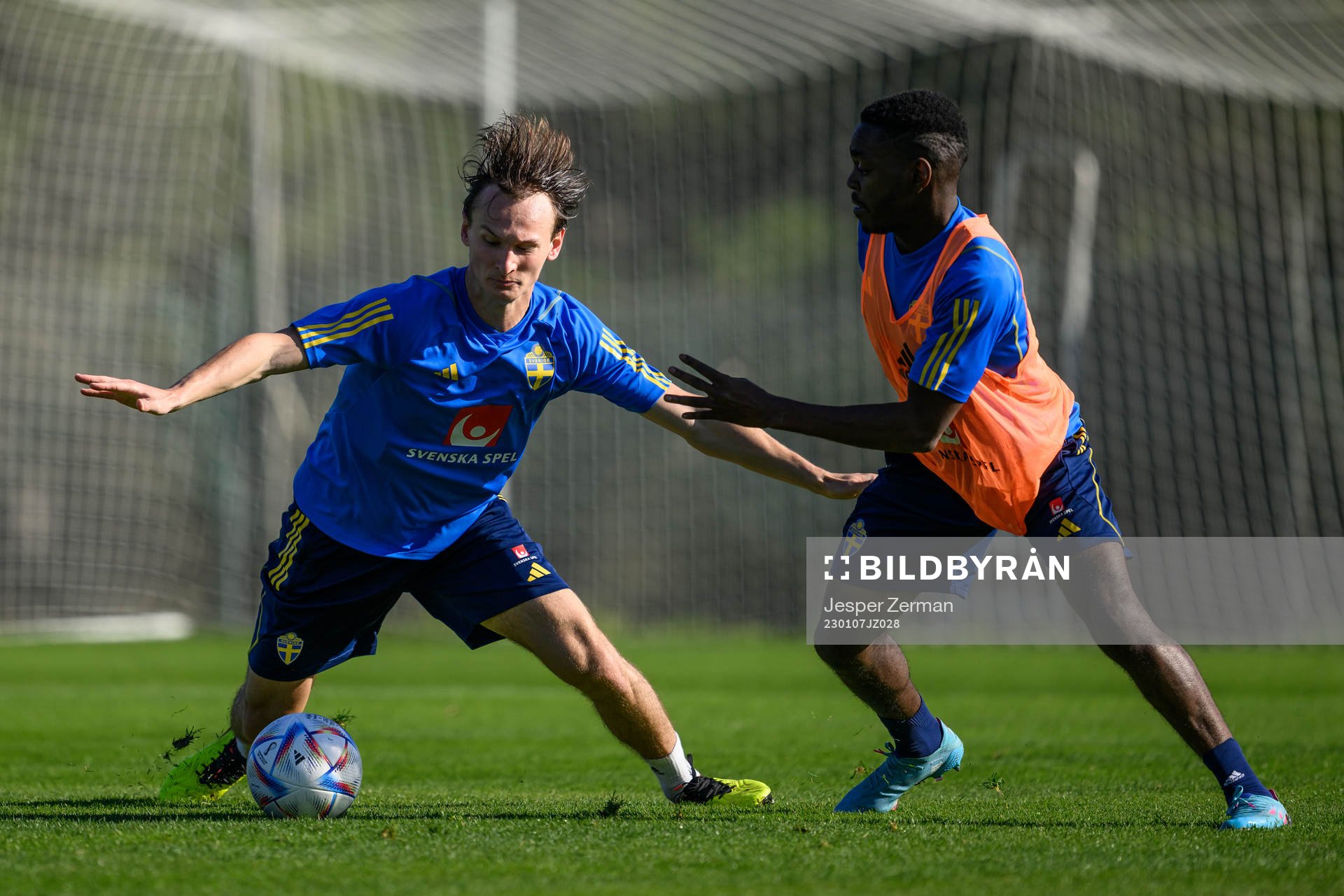 Hjalmar Ekdal and Joel Asoro of the Swedish men's football