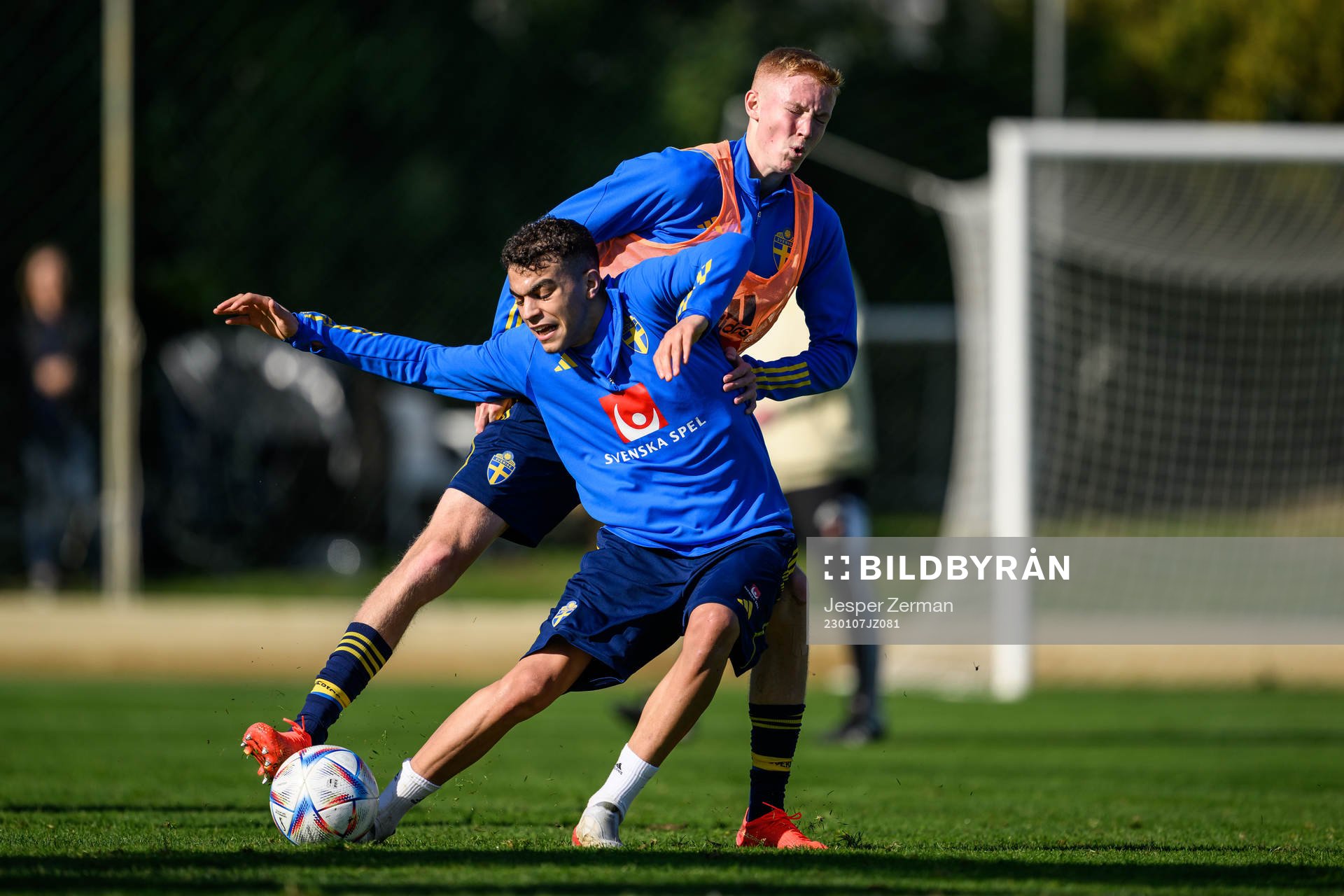 Yasin Ayari and Hugo Larsson of the Swedish men's football