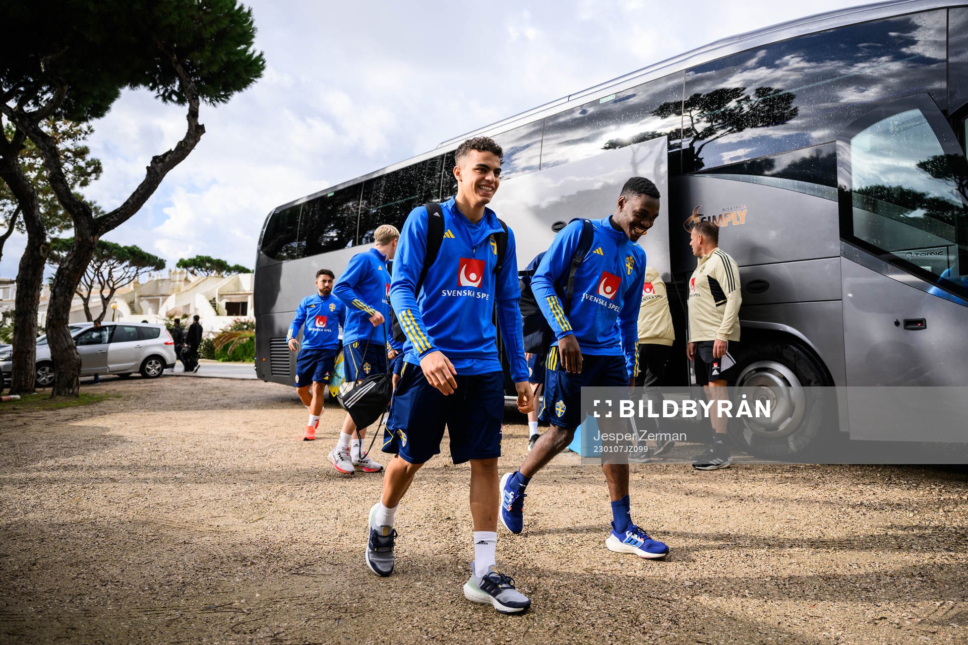 Yasin Ayari and Joel Asoro of the Swedish men's football national team at a training session on January 7, 2023 in Almancil. 