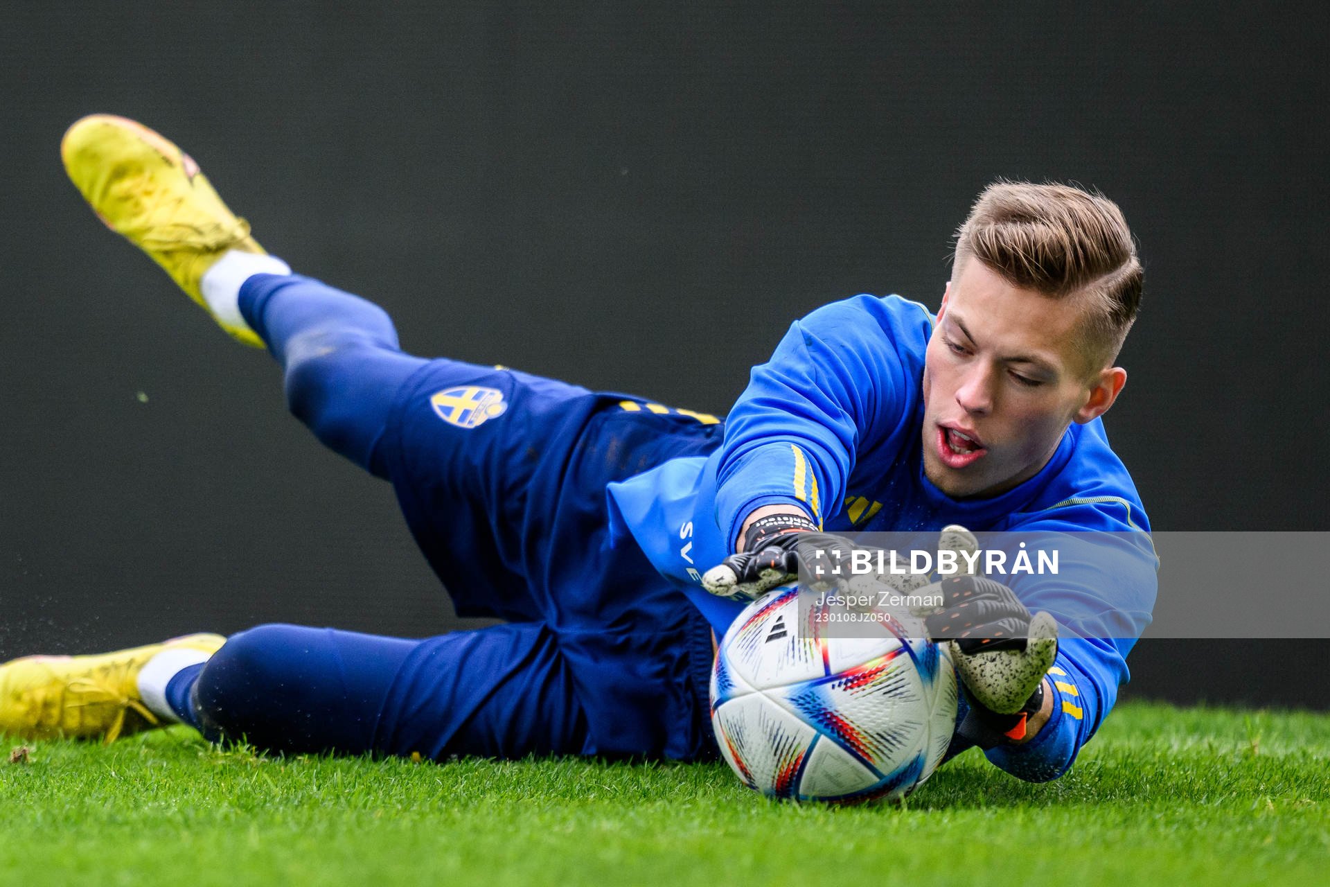 goalkeeper Leopold Wahlstedt of the Swedish men's football national team at a training session on January 8, 2023 in Faro. 