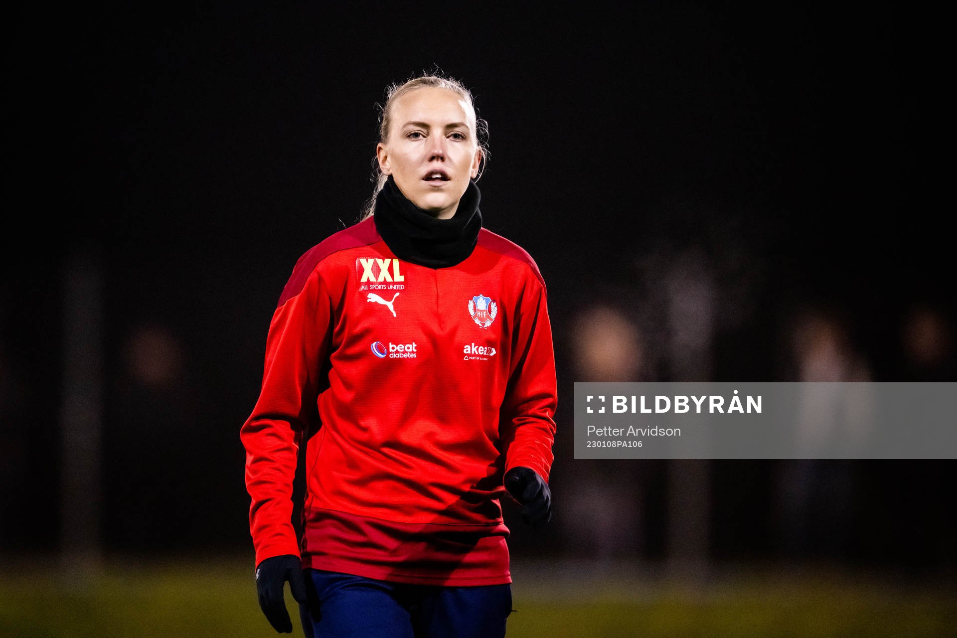 Johanna Andersson under en gemensam fotbollsträning med Helsingborgs herr och damlag den 8 januari 2023 i Helsingborg. 