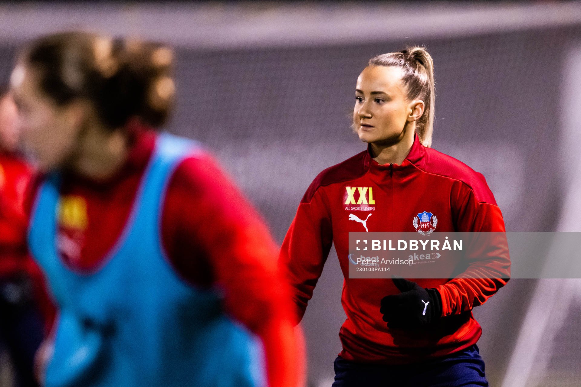 Sanna Nilsson under en gemensam fotbollsträning med Helsingborgs herr och damlag den 8 januari 2023 i Helsingborg. 