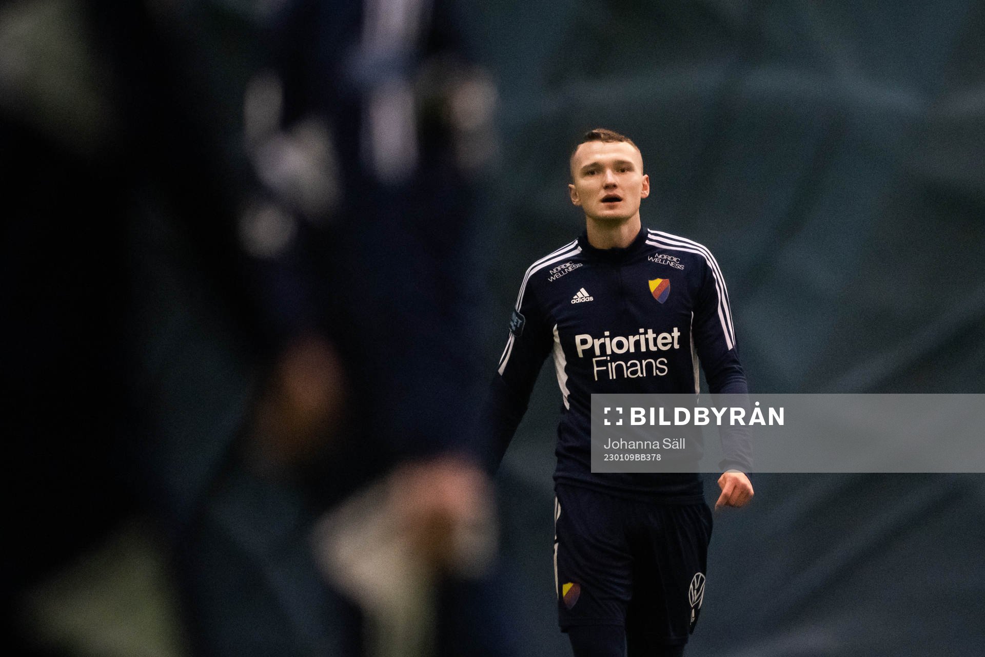 Piotr Johansson under en träning med Djurgården den 9 januari 2023 i Stockholm. 