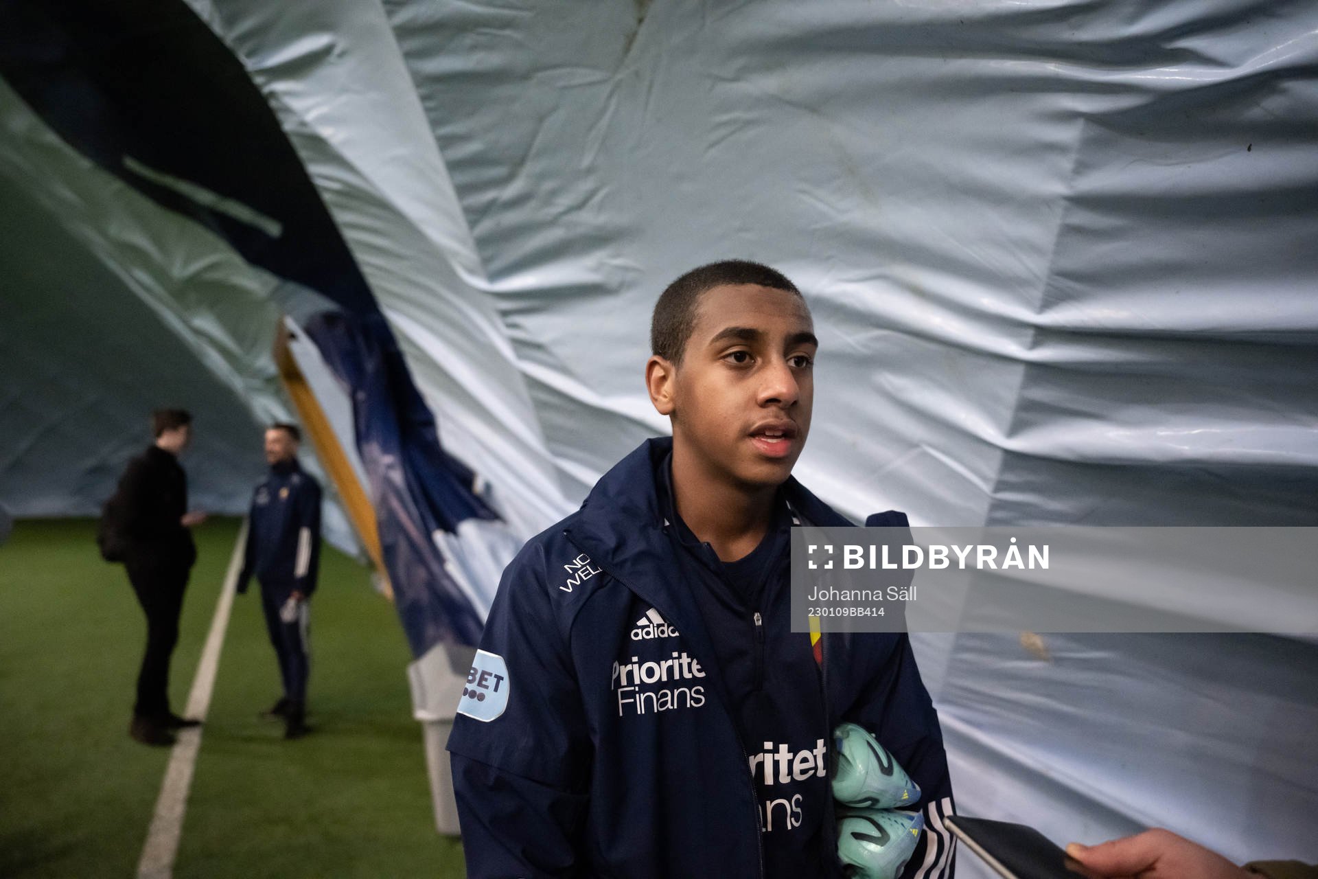 Isak Alemayehu efter en träning med Djurgården den 9 januari 2023 i Stockholm. 