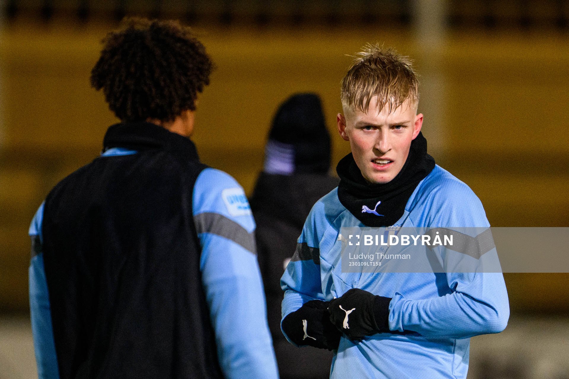 Melker Widell under en fotbollsträning med Malmö FF den 9 januari 2023 i Malmö. 