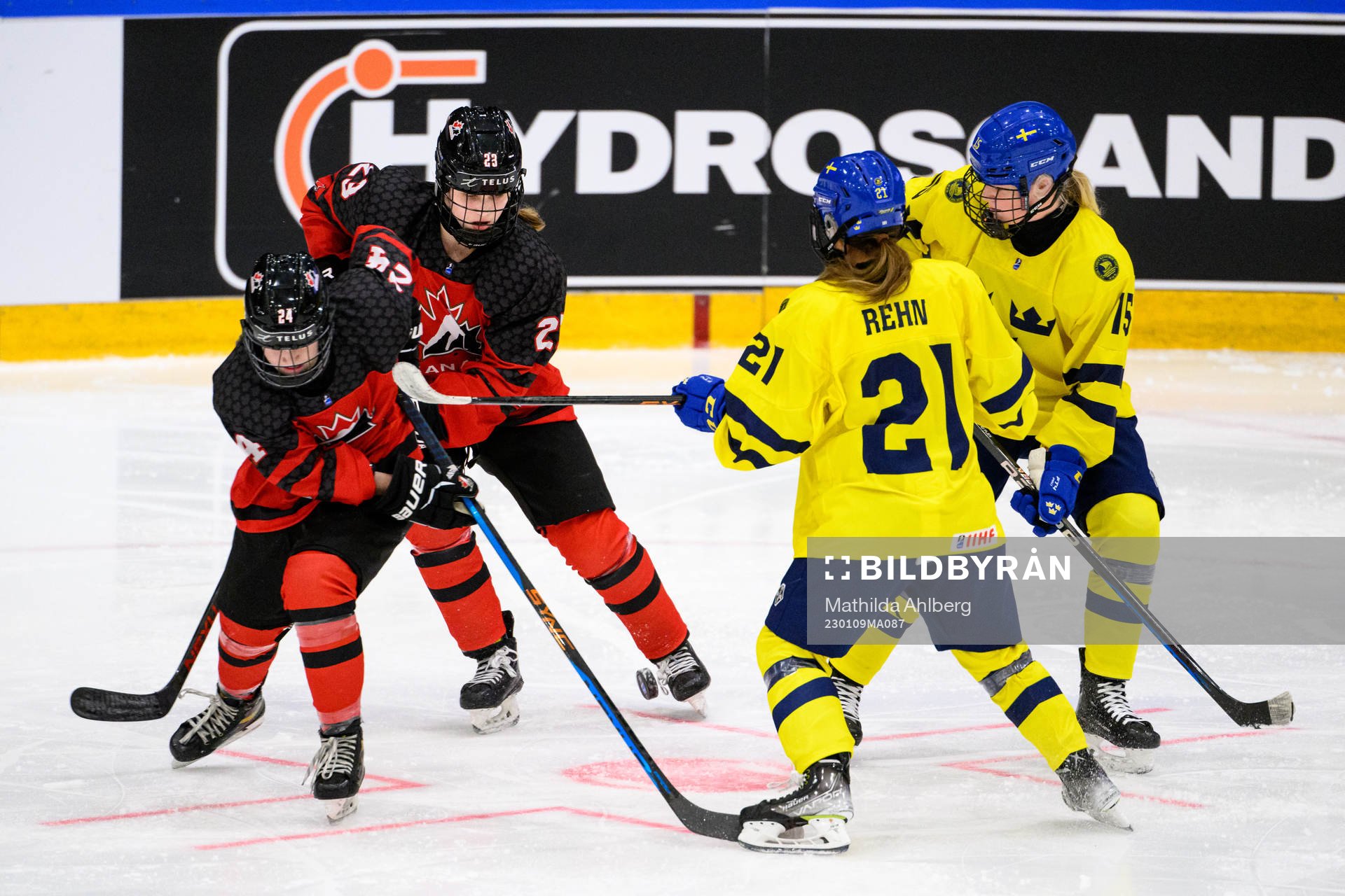 Abby Stonhouse and Caitlin Kraemer of Canada and Emma Rehn