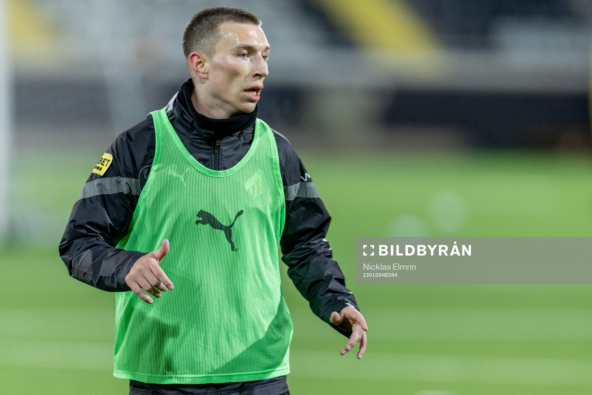 Häckens Kristoffer Lund Hansen under en fotbollsträning med Häcken den 9 januari 2023 i Göteborg. 