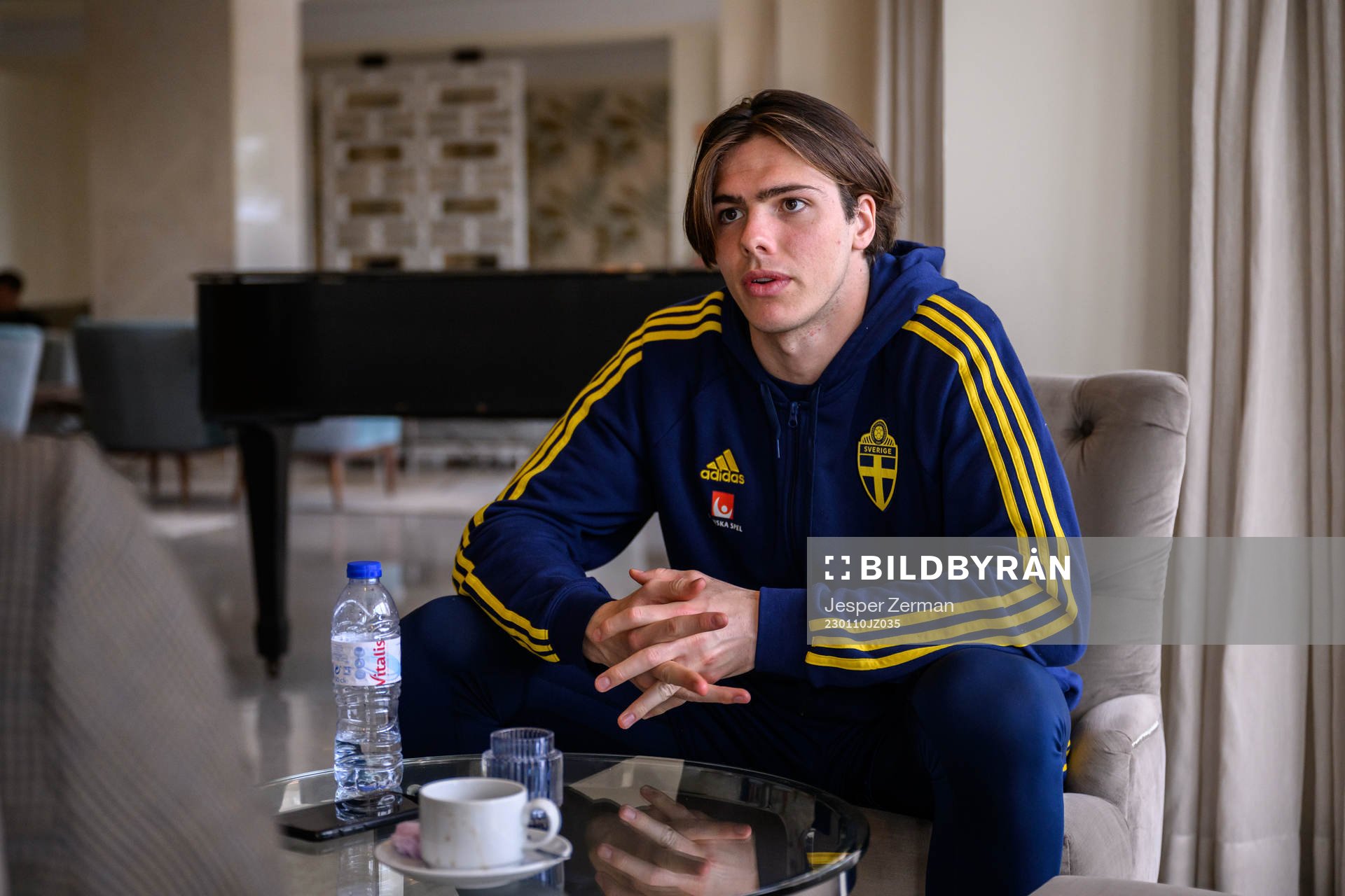 goalkeeper Jacob Widell Zetterström of the Swedish men's football national team at a press event on January 10, 2023 in Almancil.