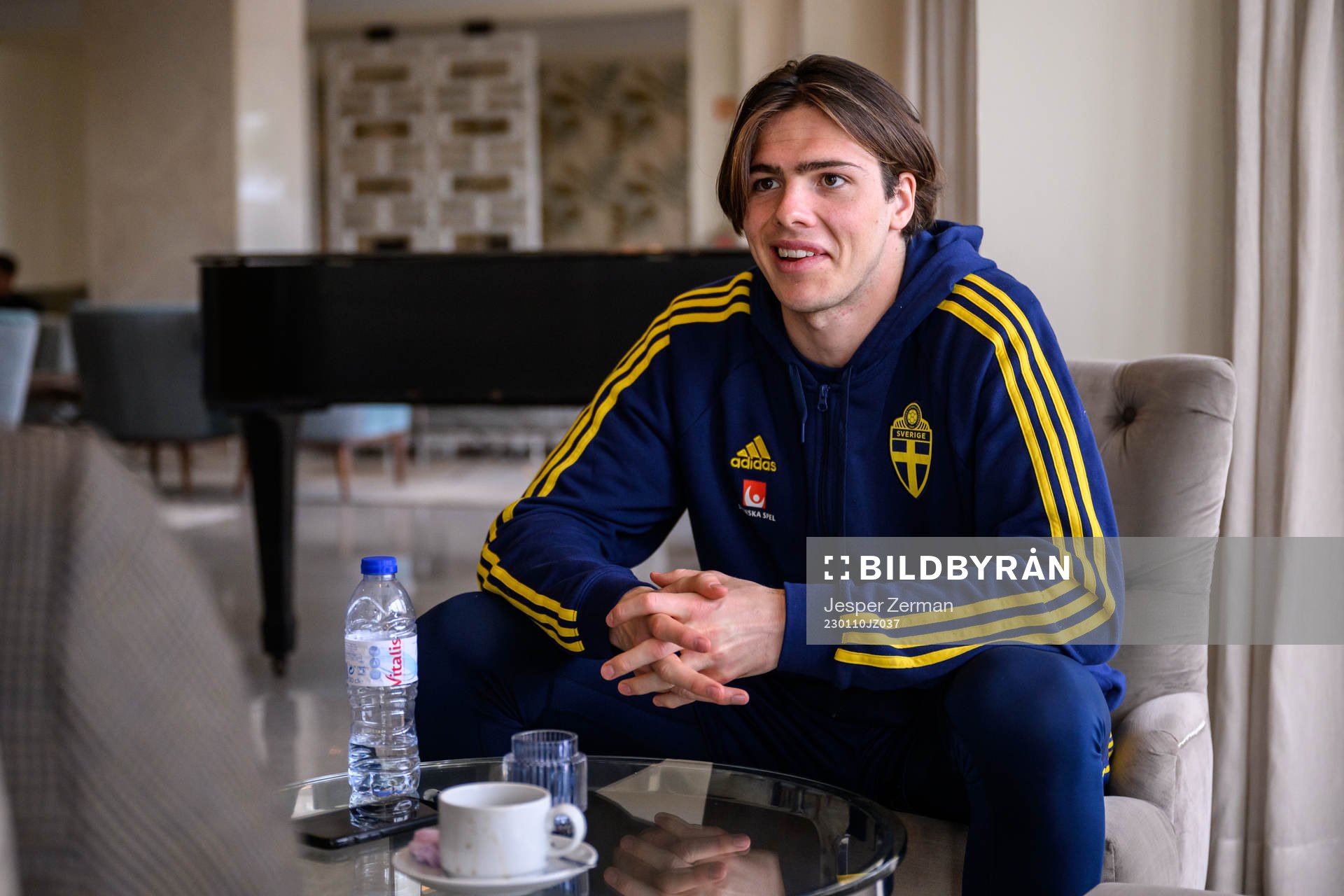 goalkeeper Jacob Widell Zetterström of the Swedish men's football national team at a press event on January 10, 2023 in Almancil.