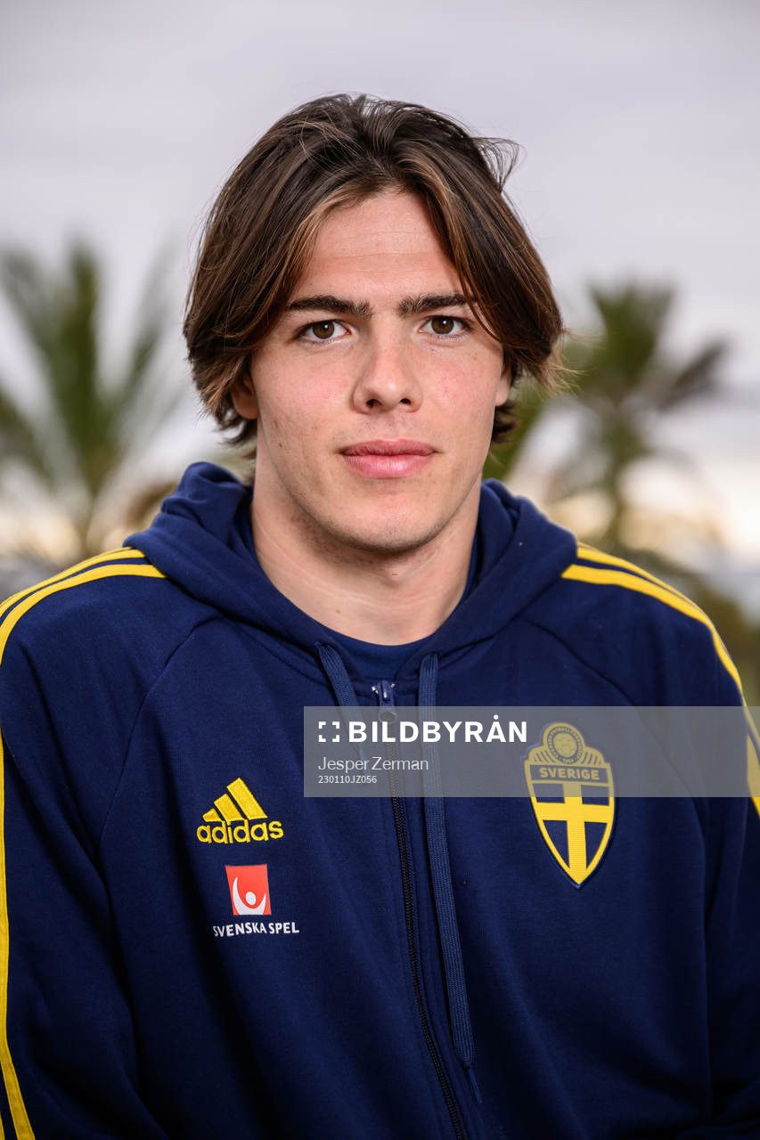 goalkeeper Jacob Widell Zetterström of the Swedish men's football national team poses for a portrait at a press event on January 10, 2023 in Almancil.