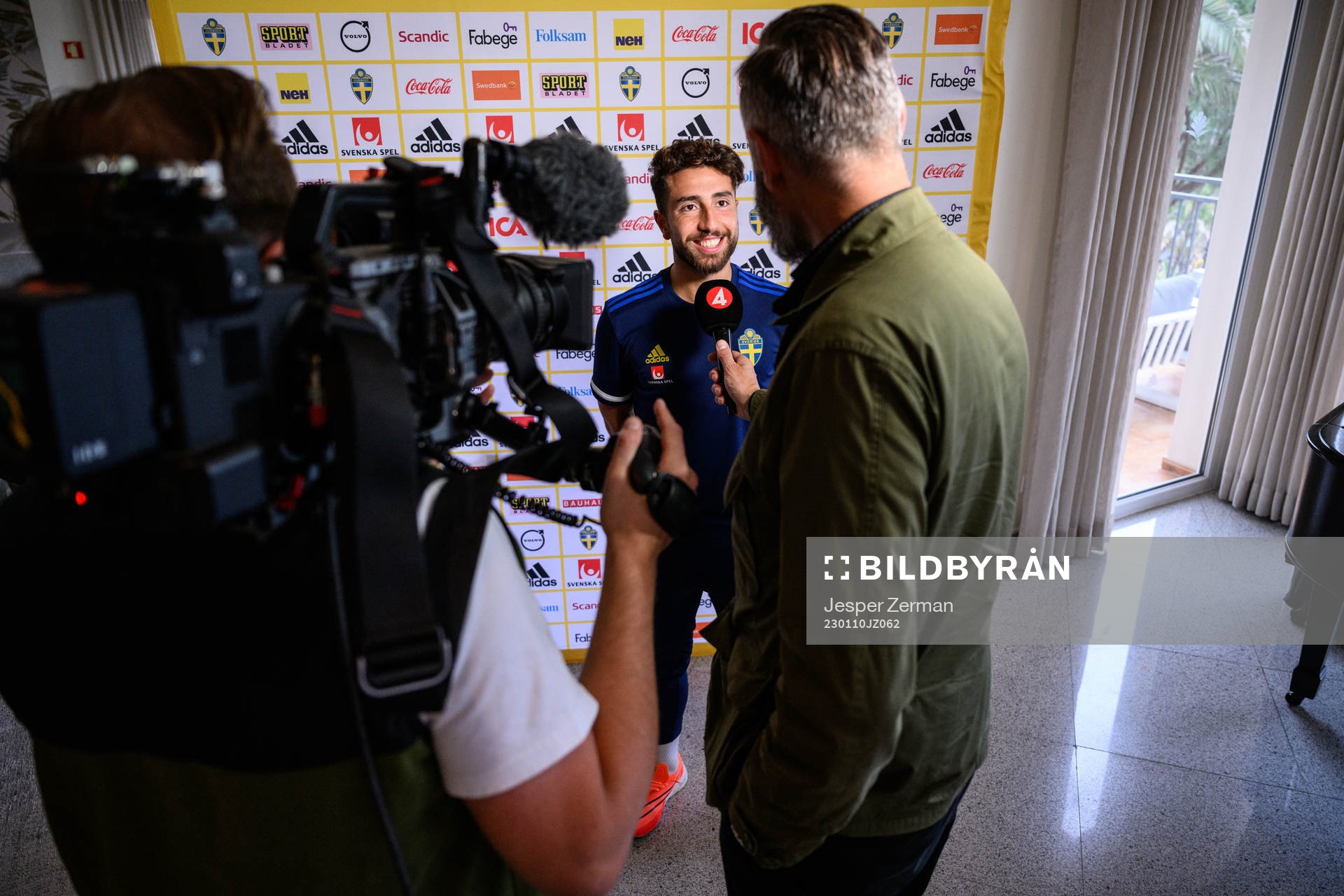 Moustafa Zeidan of the Swedish men's football national team at a press event on January 10, 2023 in Almancil. 