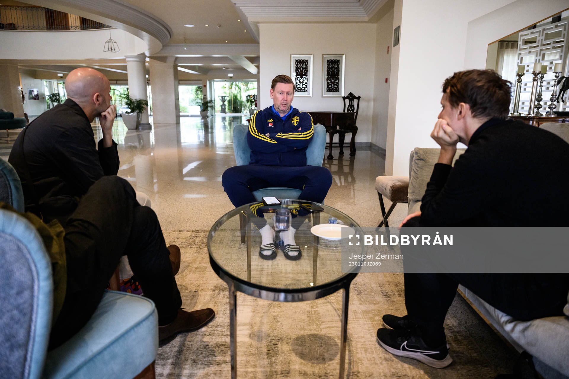 assistant coach Peter Wettergen of the Swedish men's football national team at a press event on January 10, 2023 in Almancil.