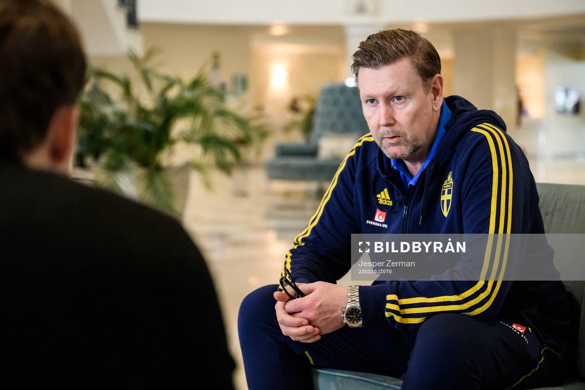 assistant coach Peter Wettergen of the Swedish men's football national team at a press event on January 10, 2023 in Almancil.