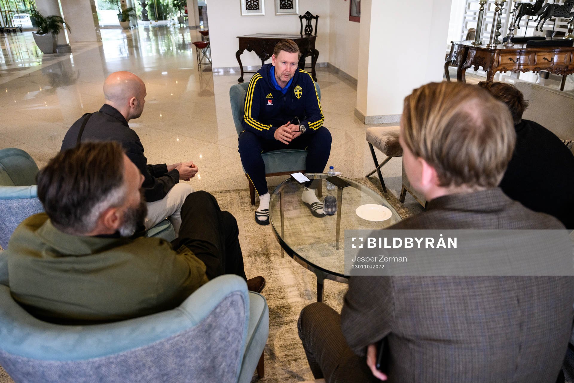 assistant coach Peter Wettergen of the Swedish men's football national team at a press event on January 10, 2023 in Almancil.